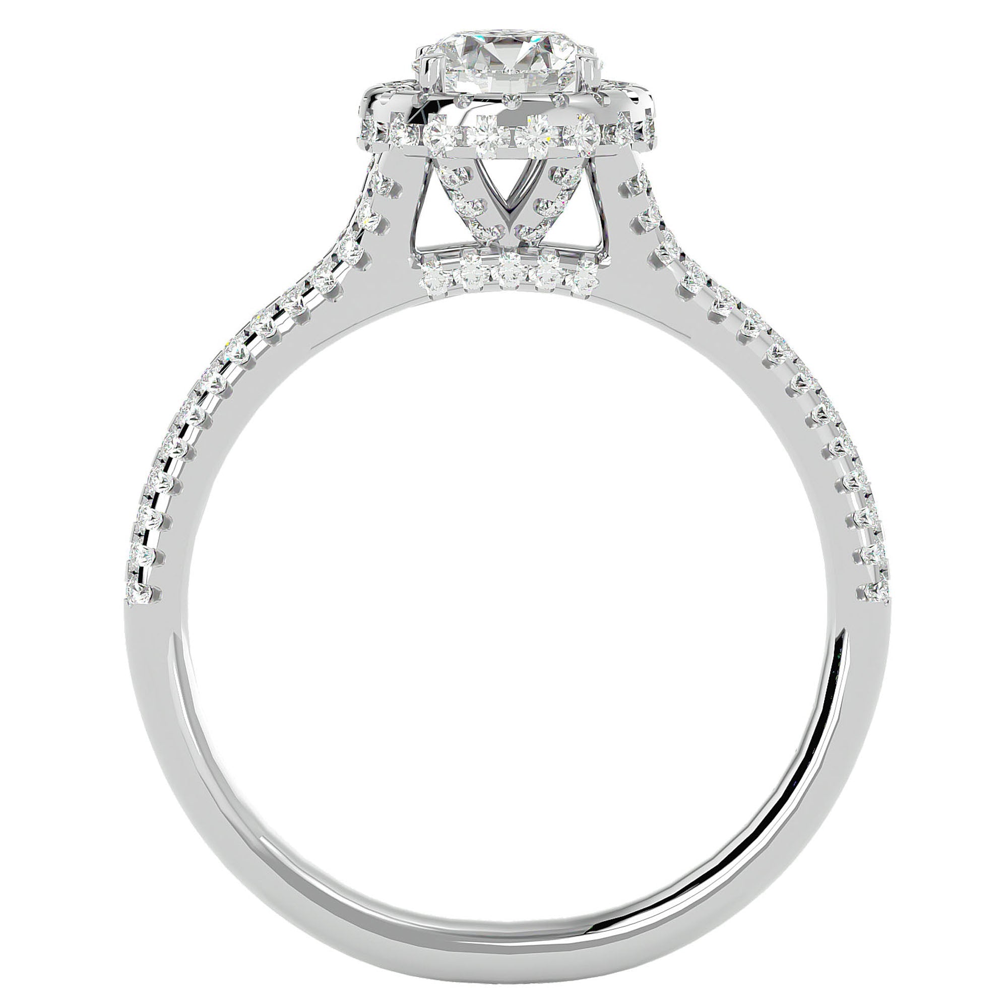 Inel de Logodnă Twilight din Aur 14k cu Moissanite Halo Pavé de 1.07 ct din 14k Aur Alb - Castelo.ro