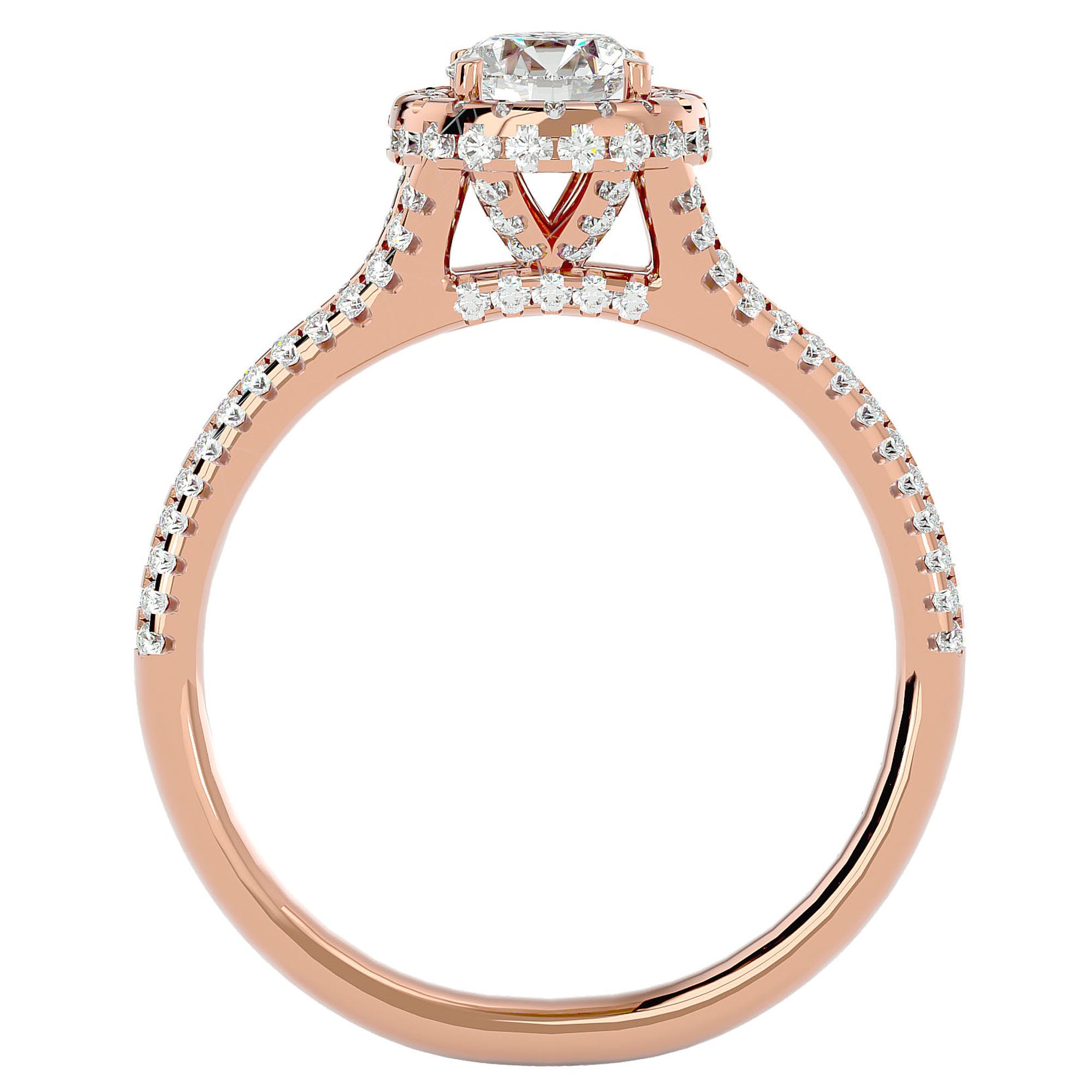 Inel de Logodnă Twilight din Aur 14k cu Moissanite Halo Pavé de 1.07 ct din 14k Aur Roz - Castelo.ro