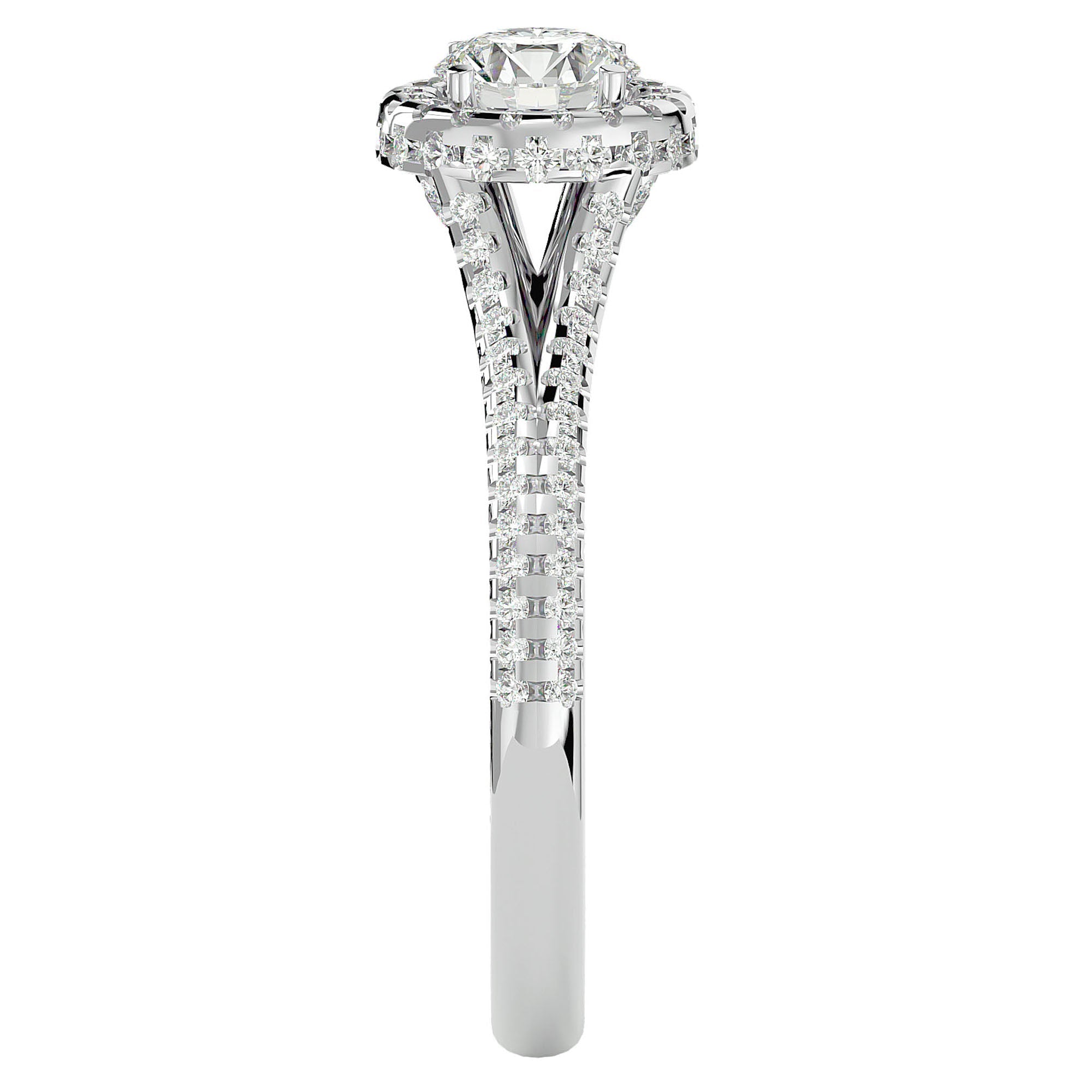 Inel de Logodnă Twilight din Aur 14k cu Moissanite Halo Pavé de 1.07 ct din 14k Aur Alb - Castelo.ro