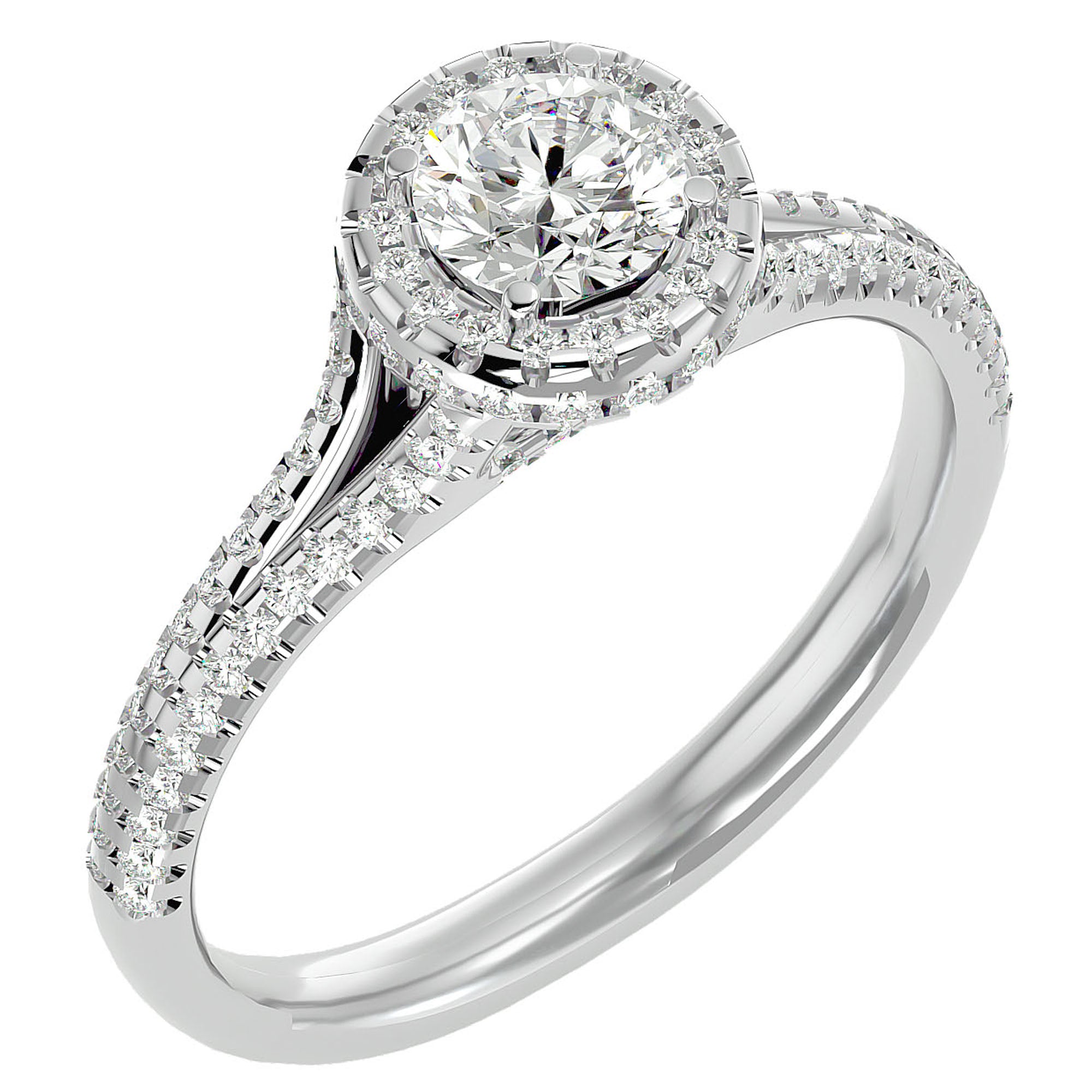 Inel de Logodnă Twilight din Aur 14k cu Diamante Naturale Halo Pavé de 1.07 ct din 14k Aur Alb - Castelo.ro