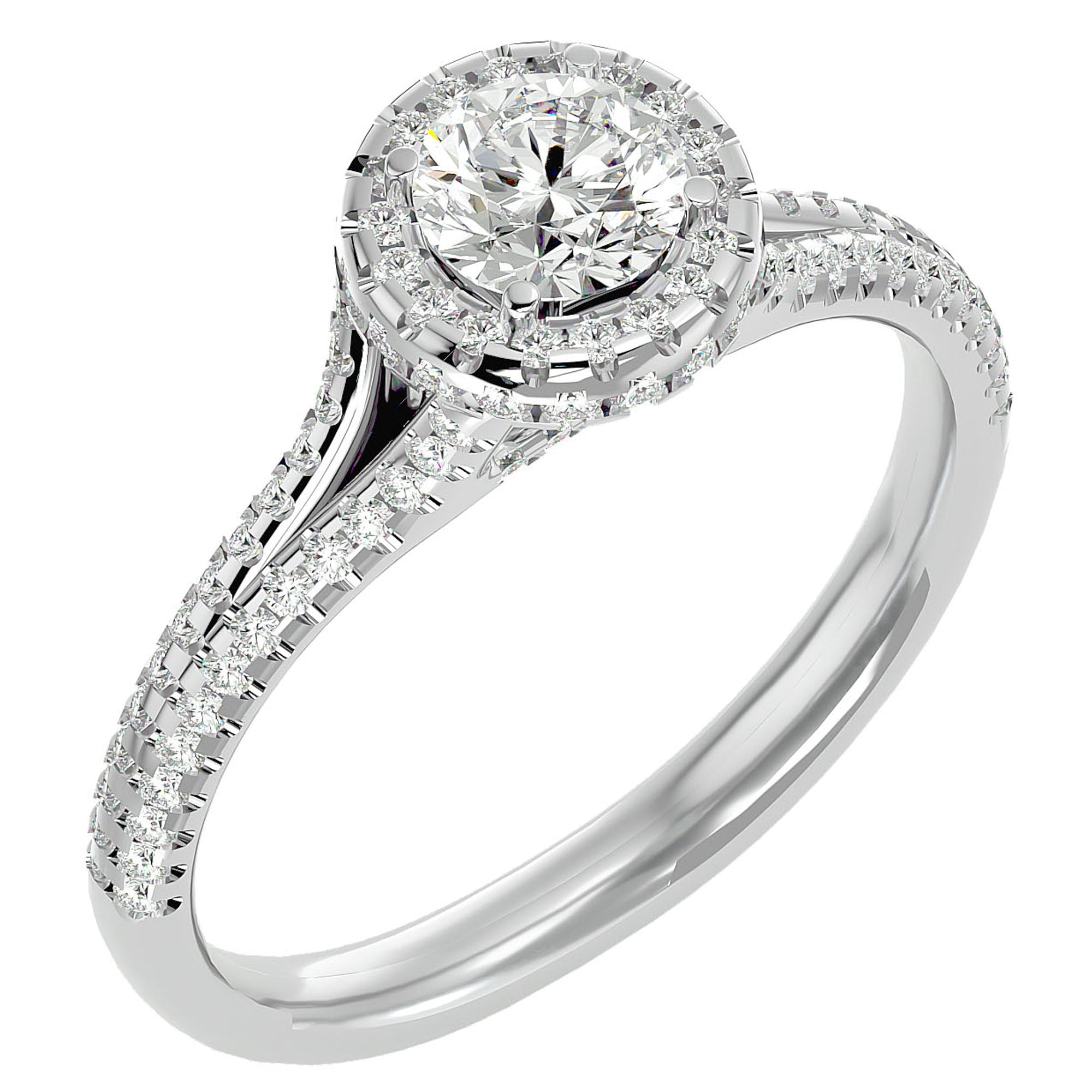 Inel de Logodnă Twilight din Aur 14k cu Moissanite Halo Pavé de 1.07 ct din 14k Aur Alb - Castelo.ro