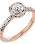 Inel de Logodnă Legacy cu Diamante Create în Laborator Halo Pavé de 1.17 ct din 18k Aur Roz - Castelo.ro