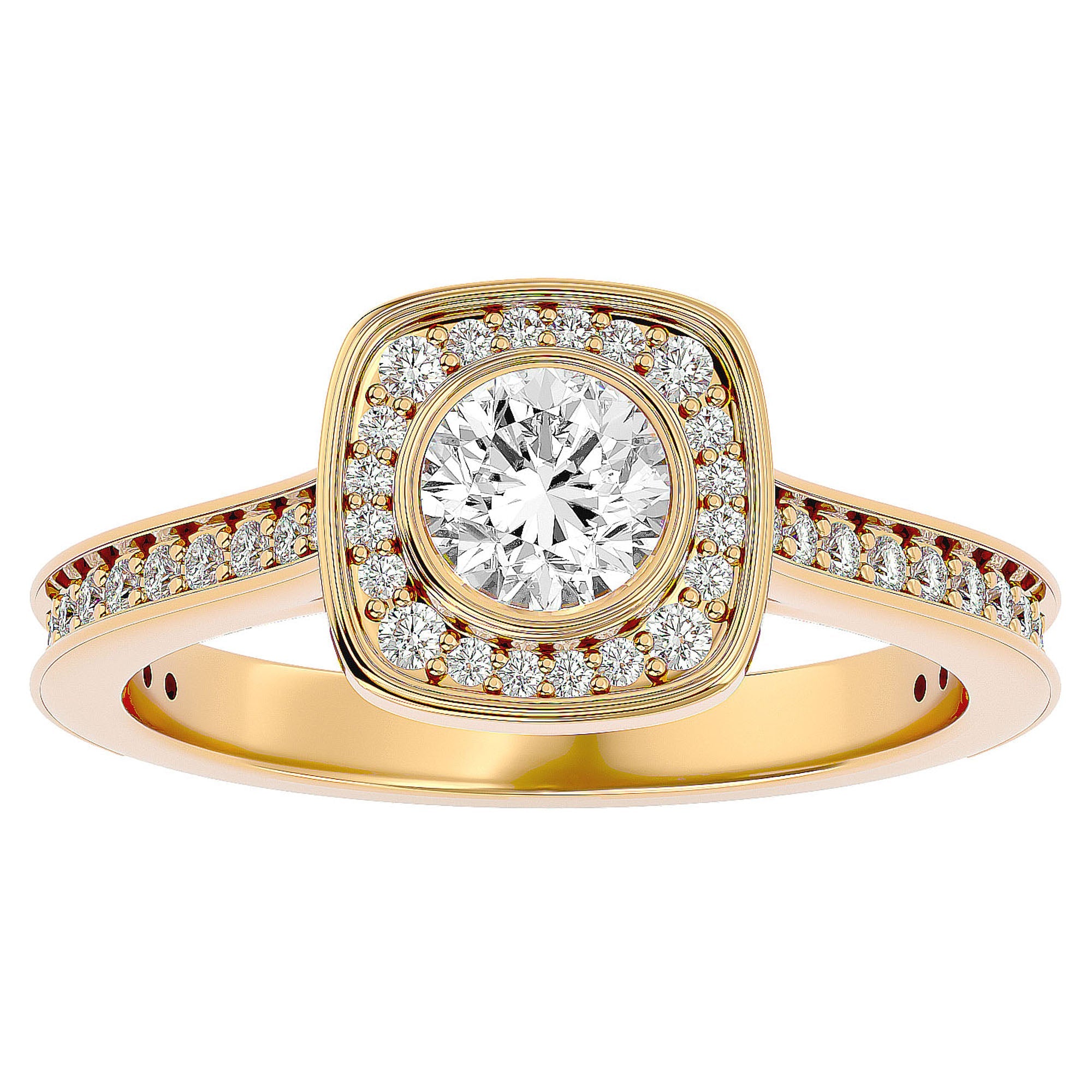 Inel Retro cu Diamante Create în Laborator Halo Pavé de 0.95 ct din 18k Aur Galben - Castelo.ro
