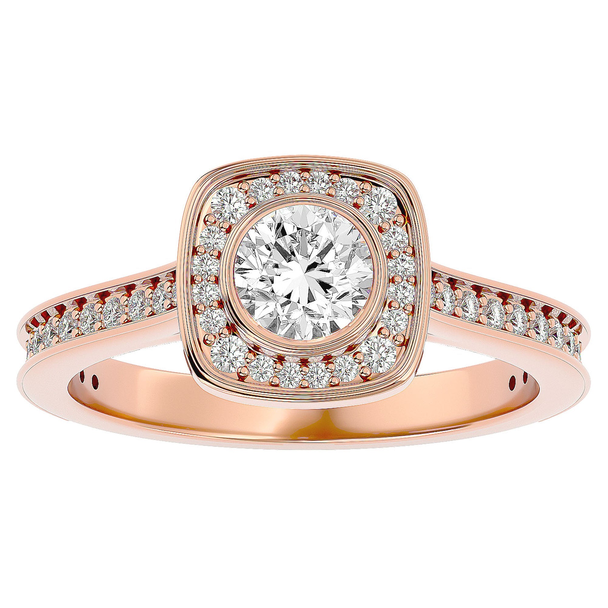 Inel Retro cu Diamante Create în Laborator Halo Pavé de 0.95 ct din 18k Aur Roz - Castelo.ro