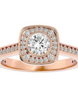 Inel Retro cu Diamante Create în Laborator Halo Pavé de 0.95 ct din 18k Aur Roz - Castelo.ro
