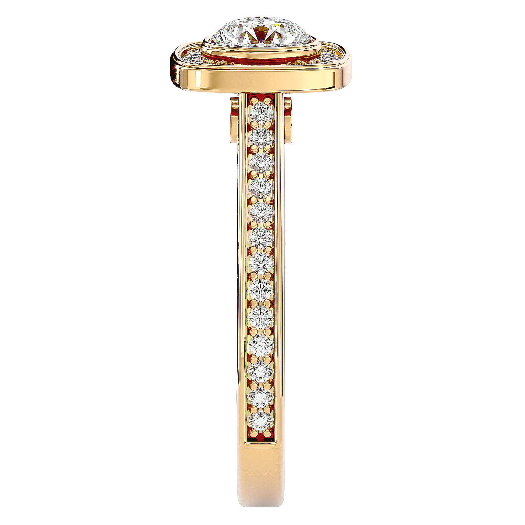 Inel Retro cu Diamante Create în Laborator Halo Pavé de 0.95 ct din 18k Aur Galben - Castelo.ro