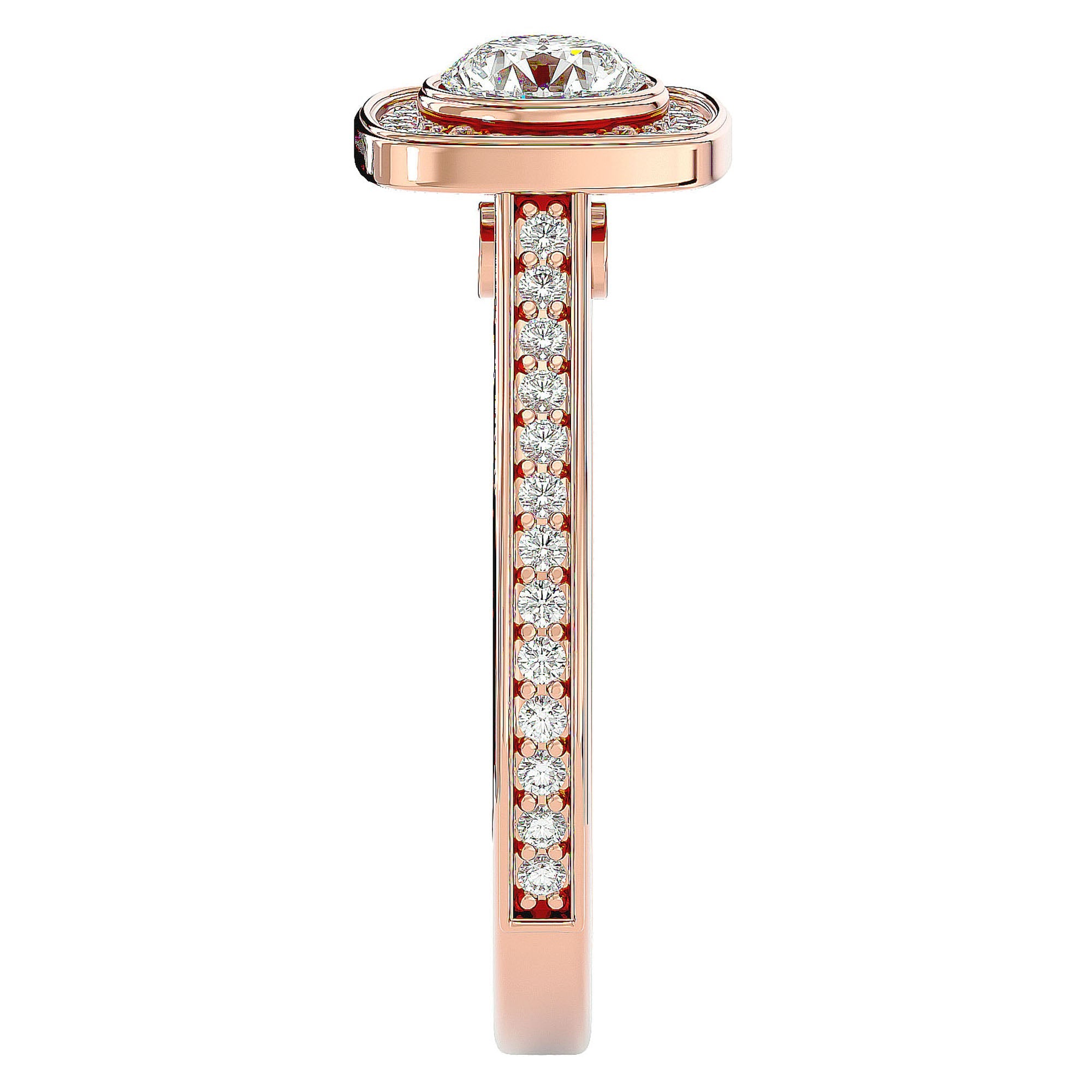 Inel Retro cu Diamante Create în Laborator Halo Pavé de 0.95 ct din 18k Aur Roz - Castelo.ro
