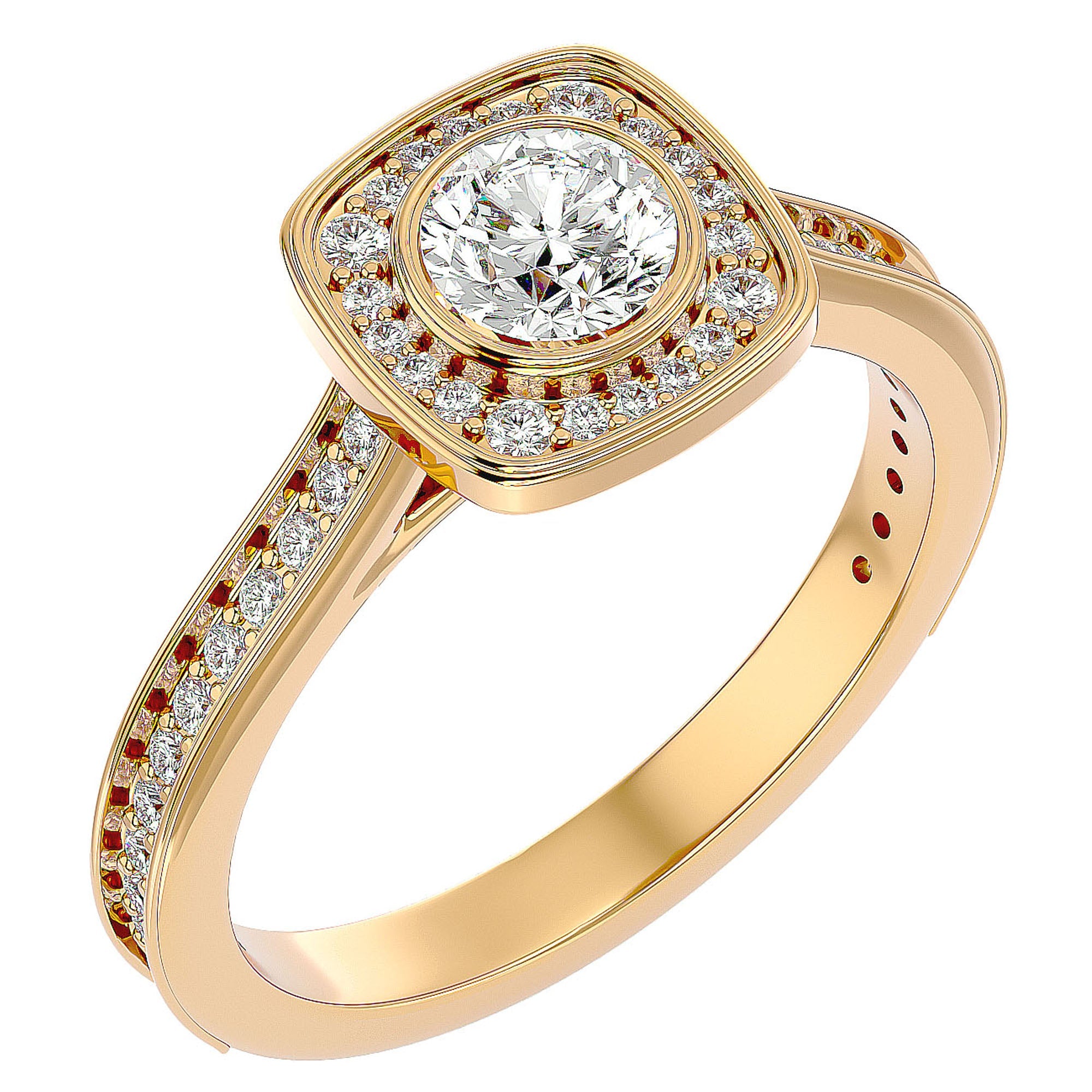 Inel Retro cu Diamante Create în Laborator Halo Pavé de 0.95 ct din 18k Aur Galben - Castelo.ro