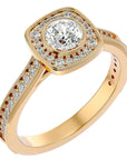 Inel Retro cu Diamante Create în Laborator Halo Pavé de 0.95 ct din 18k Aur Galben - Castelo.ro