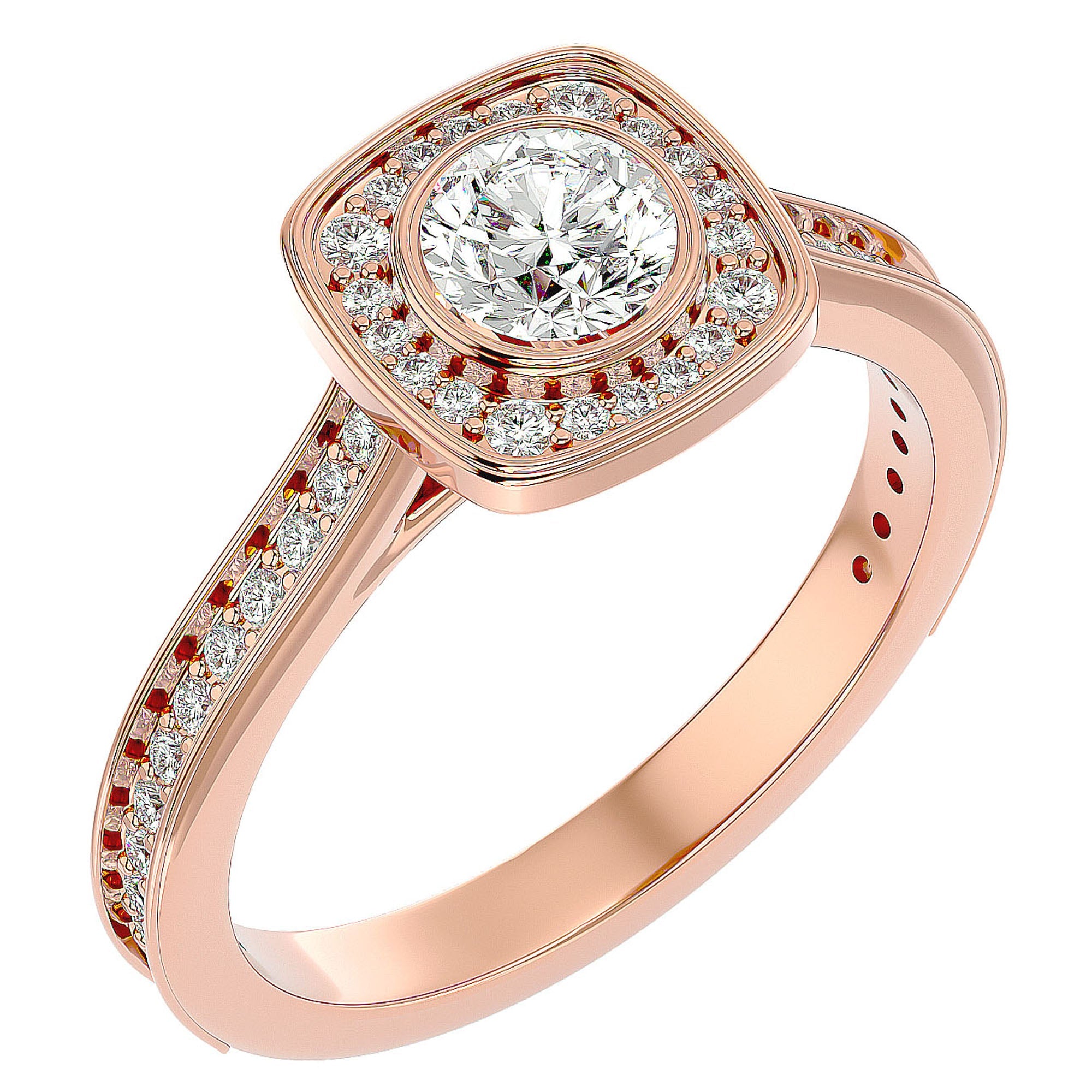 Inel Retro cu Diamante Create în Laborator Halo Pavé de 0.95 ct din 18k Aur Roz - Castelo.ro