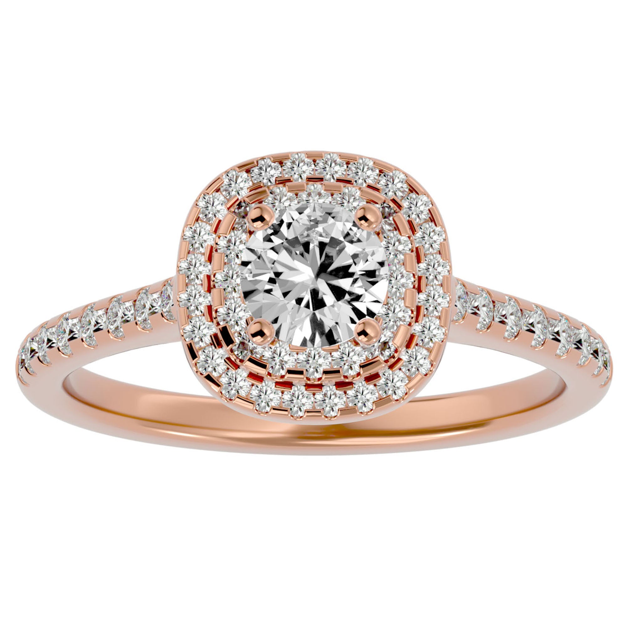 Inel De Logodnă din Aur 14k Cu Moissanite Tăietură Rotundă In Halo 0.90 ct din 14k Aur Roz - Castelo.ro