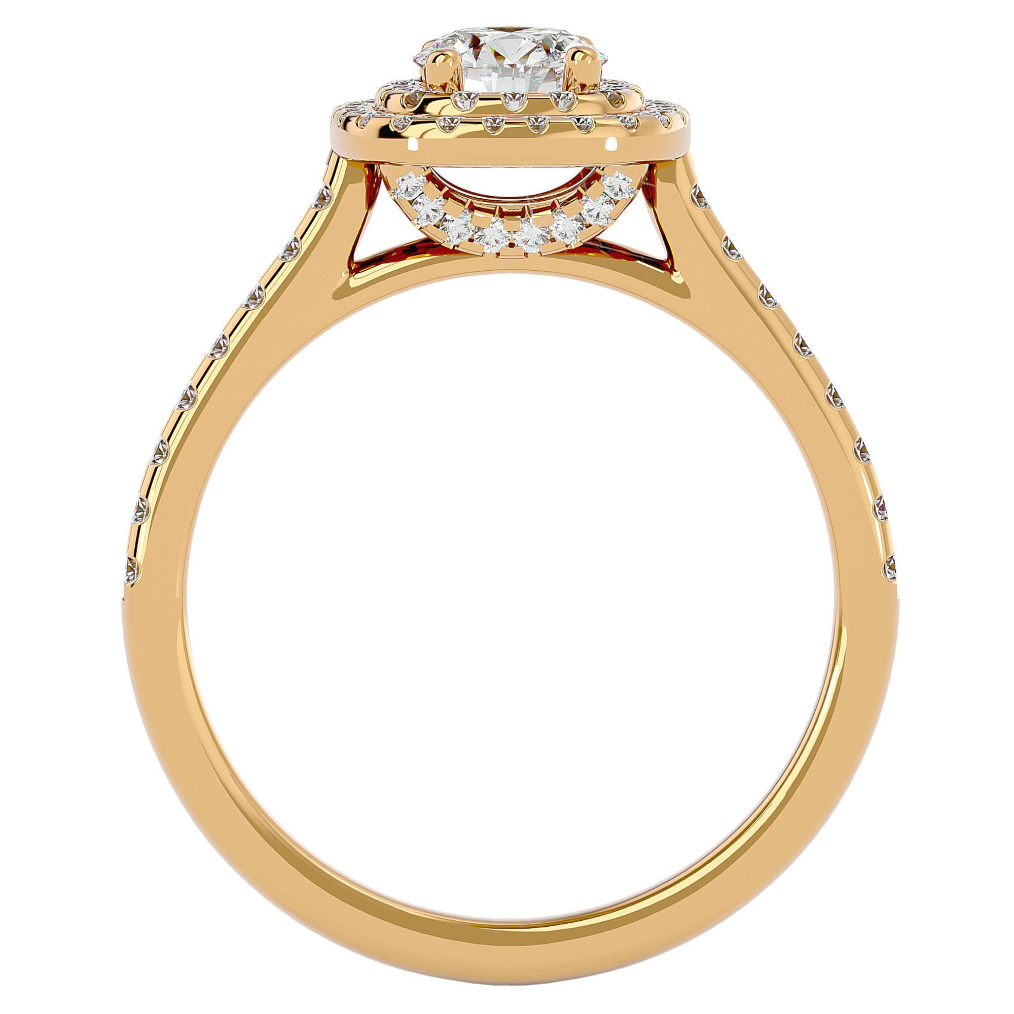 Inel De Logodnă din Aur 14k Cu Moissanite Tăietură Rotundă In Halo 0.90 ct din 14k Aur Galben - Castelo.ro