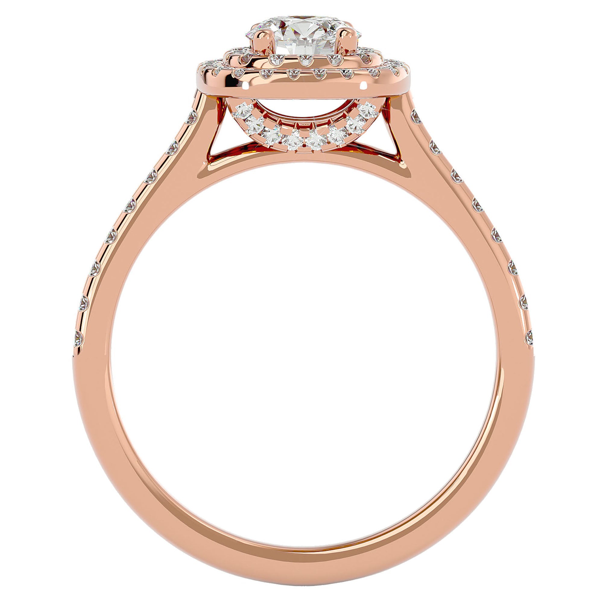Inel De Logodnă din Aur 14k Cu Moissanite Tăietură Rotundă In Halo 0.90 ct din 14k Aur Roz - Castelo.ro