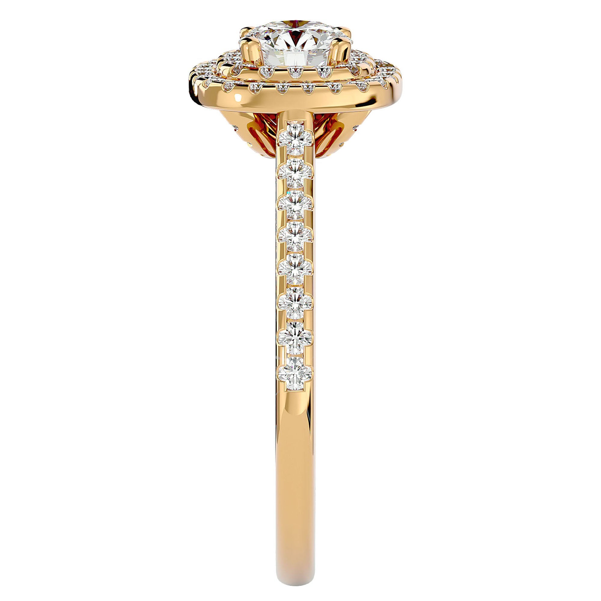 Inel De Logodnă din Aur 14k Cu Moissanite Tăietură Rotundă In Halo 0.90 ct din 14k Aur Galben - Castelo.ro