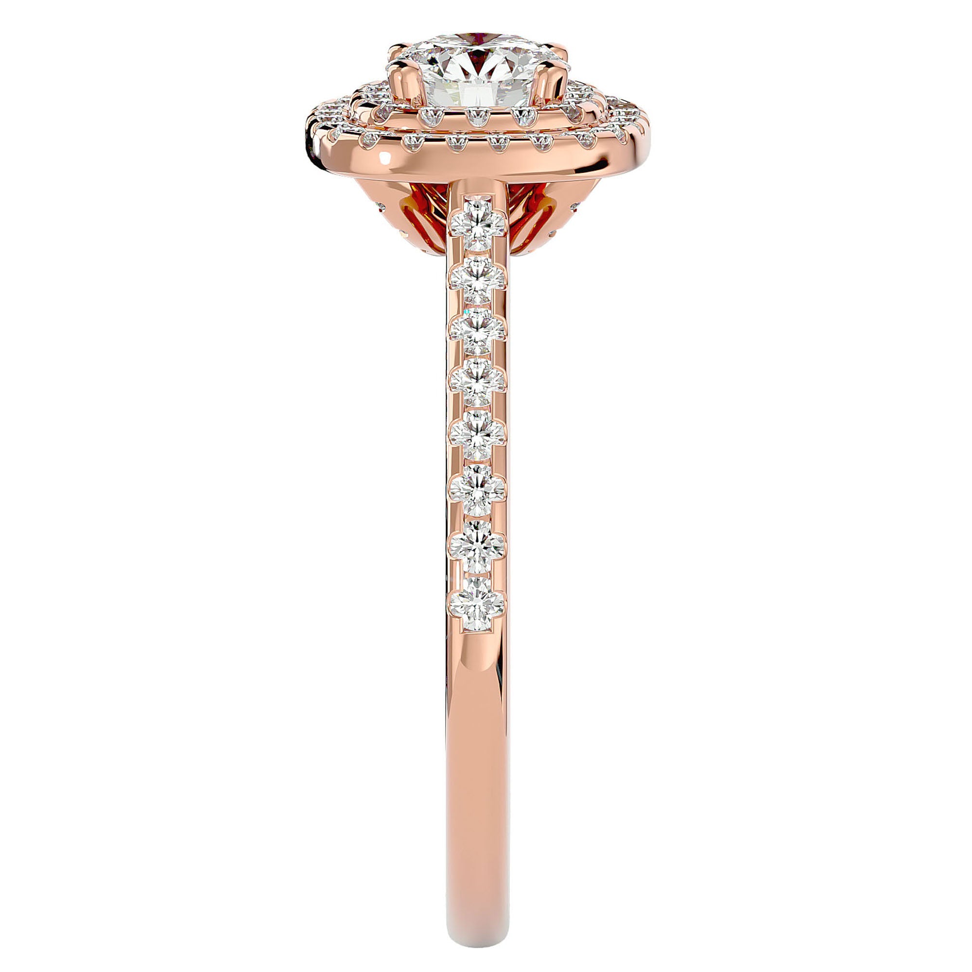 Inel De Logodnă din Aur 14k Cu Moissanite Tăietură Rotundă In Halo 0.90 ct din 14k Aur Roz - Castelo.ro