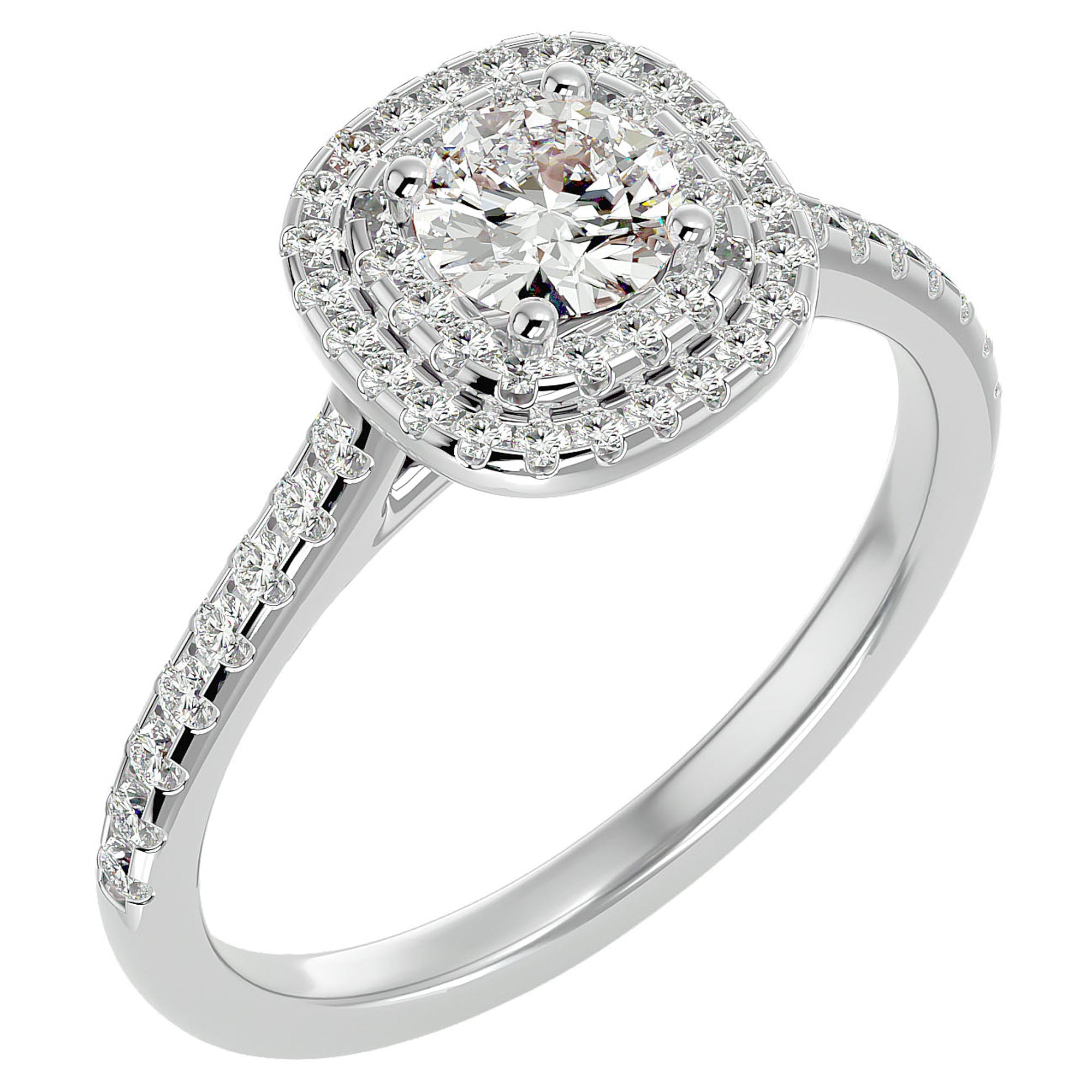 Inel De Logodnă Cu Moissanite Tăietură Rotundă In Halo 0.90 ct din Platina - Castelo.ro