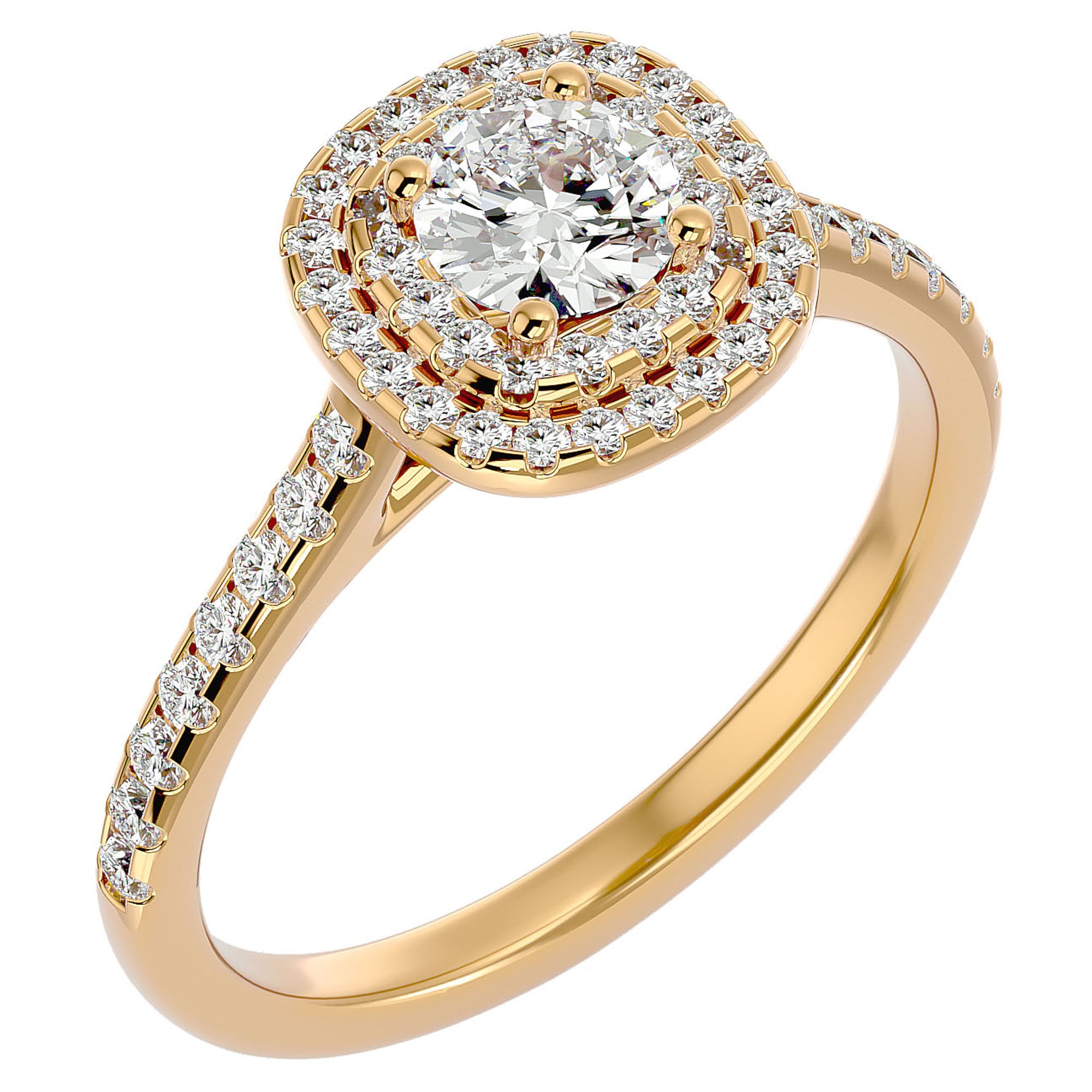 Inel De Logodnă din Aur 14k Cu Moissanite Tăietură Rotundă In Halo 0.90 ct din 14k Aur Galben - Castelo.ro
