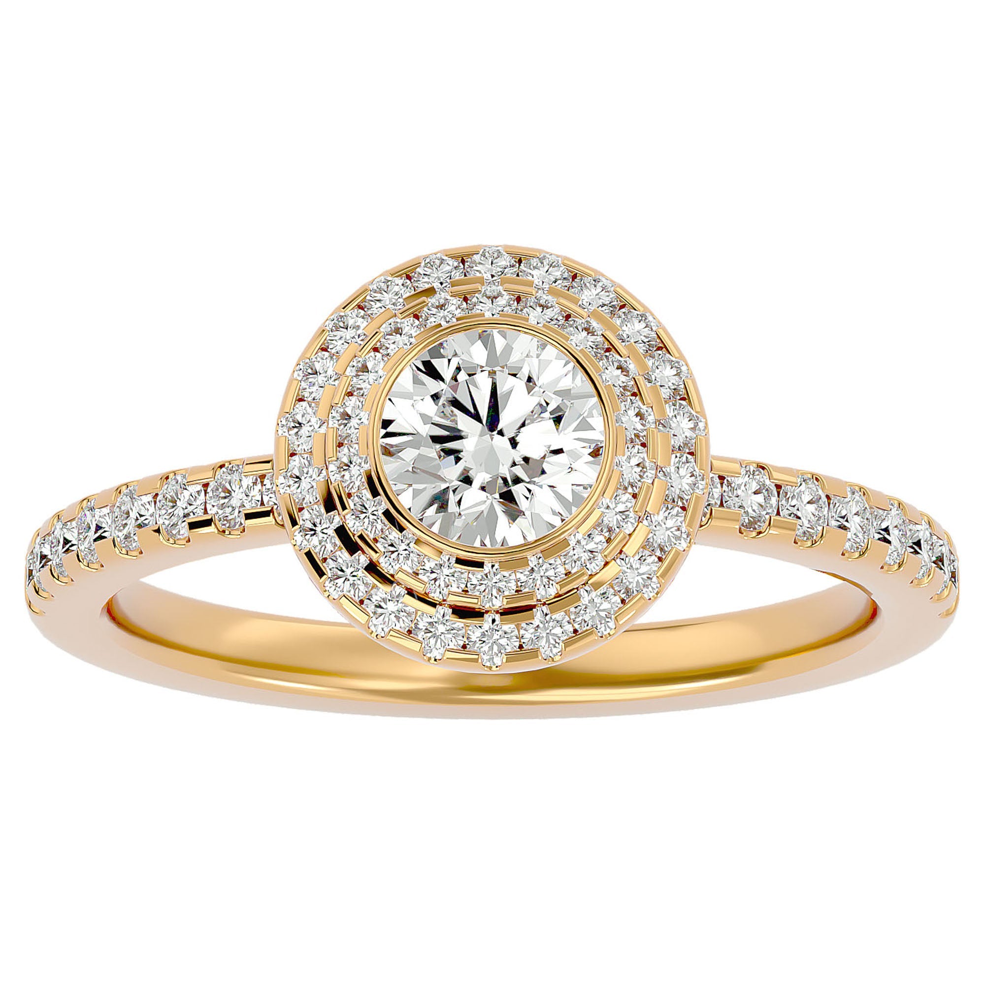 Inel de Logodnă Morgana cu Moissanite Halo Pavé de 0.96 ct din 18k Aur Galben - Castelo.ro