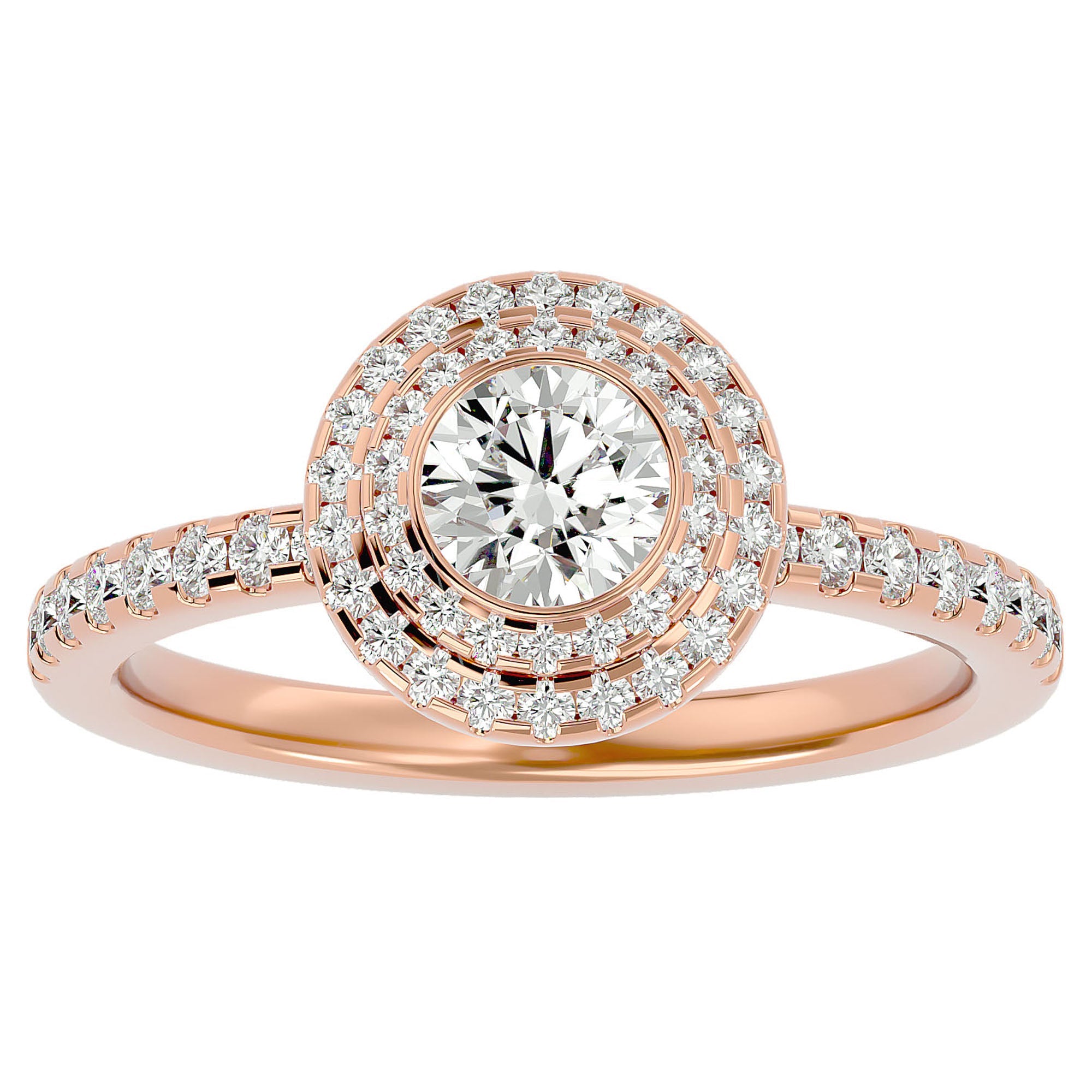 Inel de Logodnă Morgana cu Moissanite Halo Pavé de 0.96 ct din 18k Aur Roz - Castelo.ro