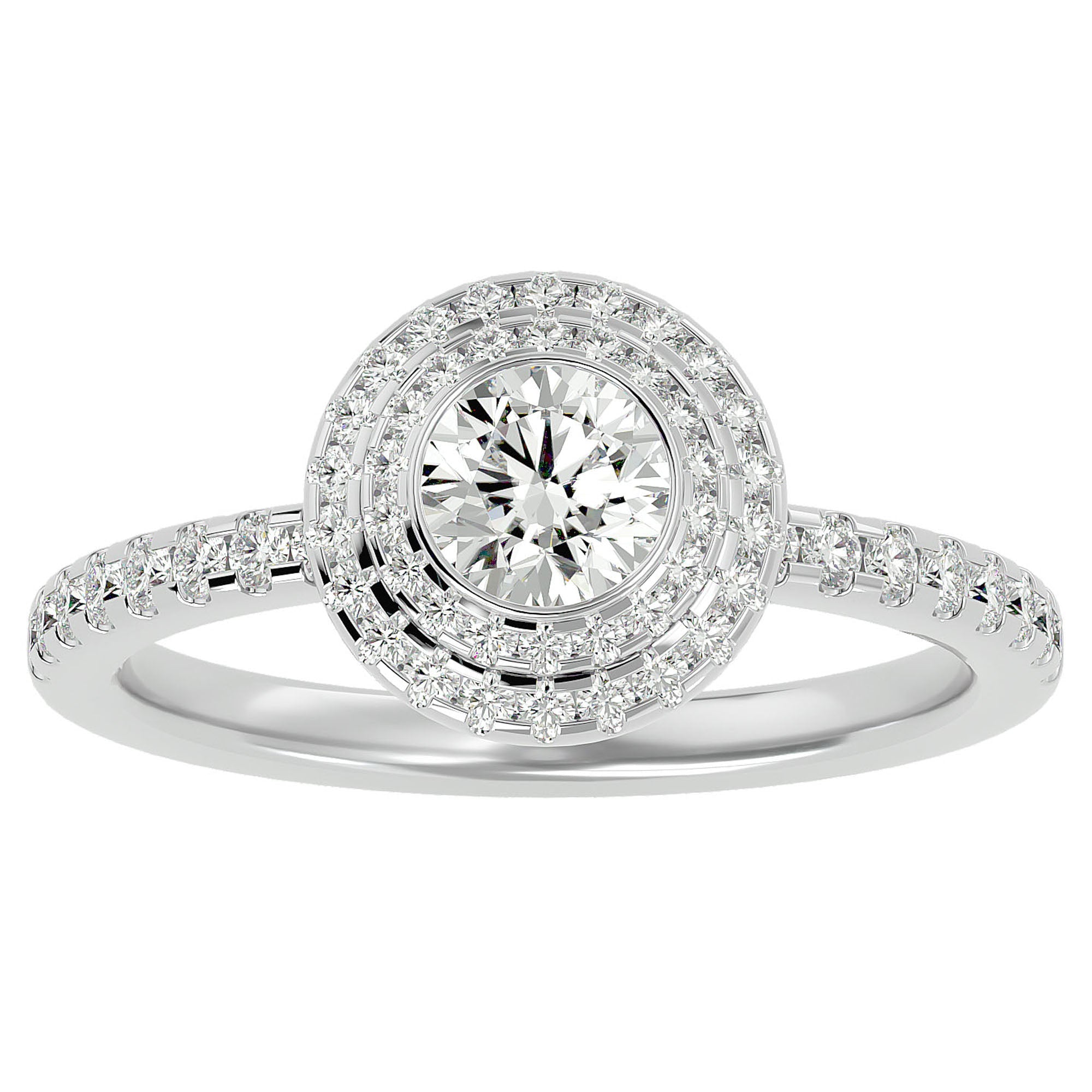 Inel de Logodnă Morgana cu Moissanite Halo Pavé de 0.96 ct din Platina - Castelo.ro