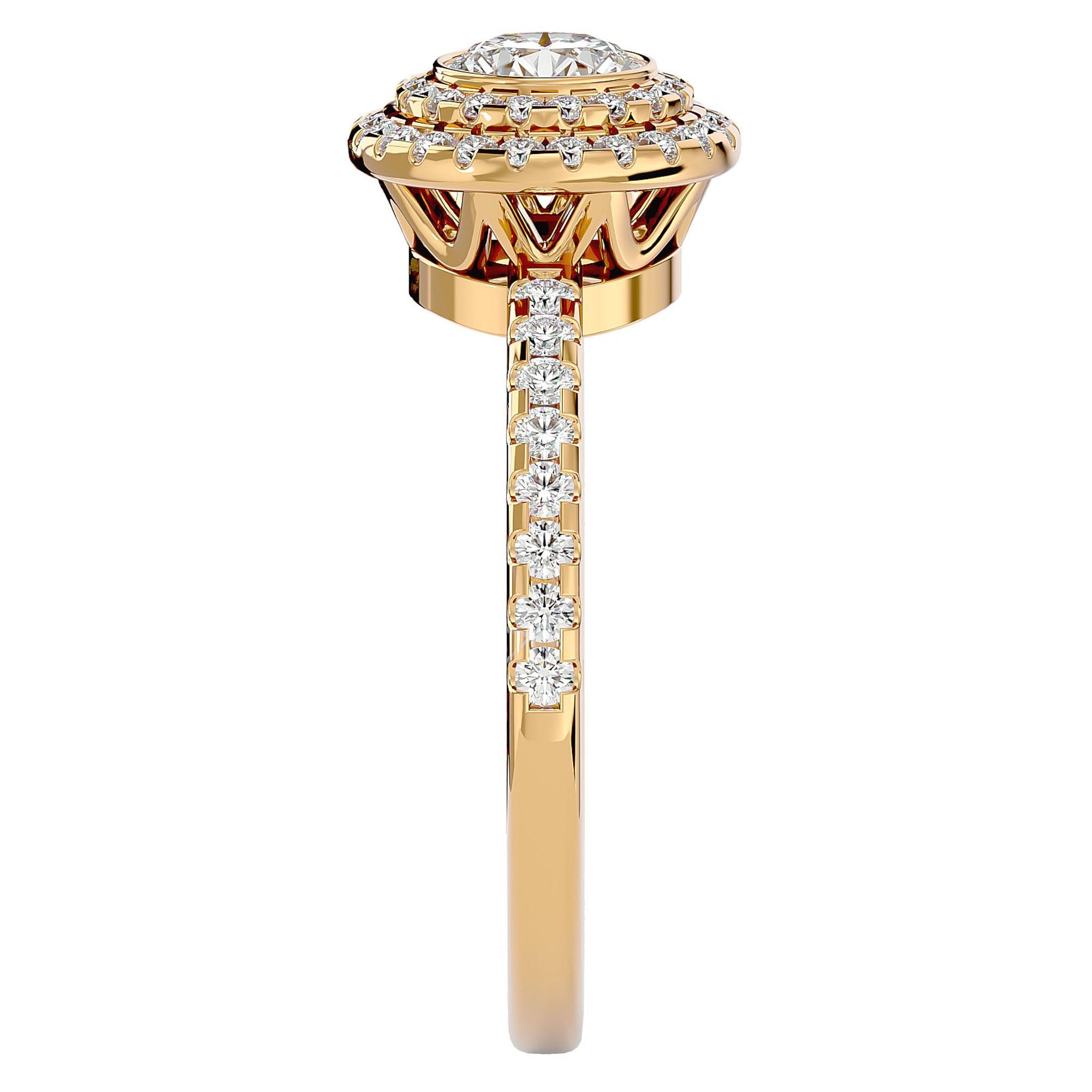Inel de Logodnă Morgana cu Moissanite Halo Pavé de 0.96 ct din 18k Aur Galben - Castelo.ro