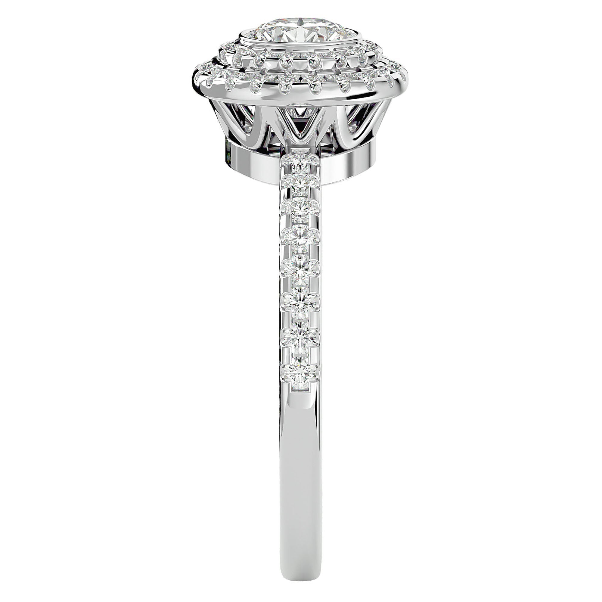 Inel de Logodnă Morgana cu Moissanite Halo Pavé de 0.96 ct din Platina - Castelo.ro