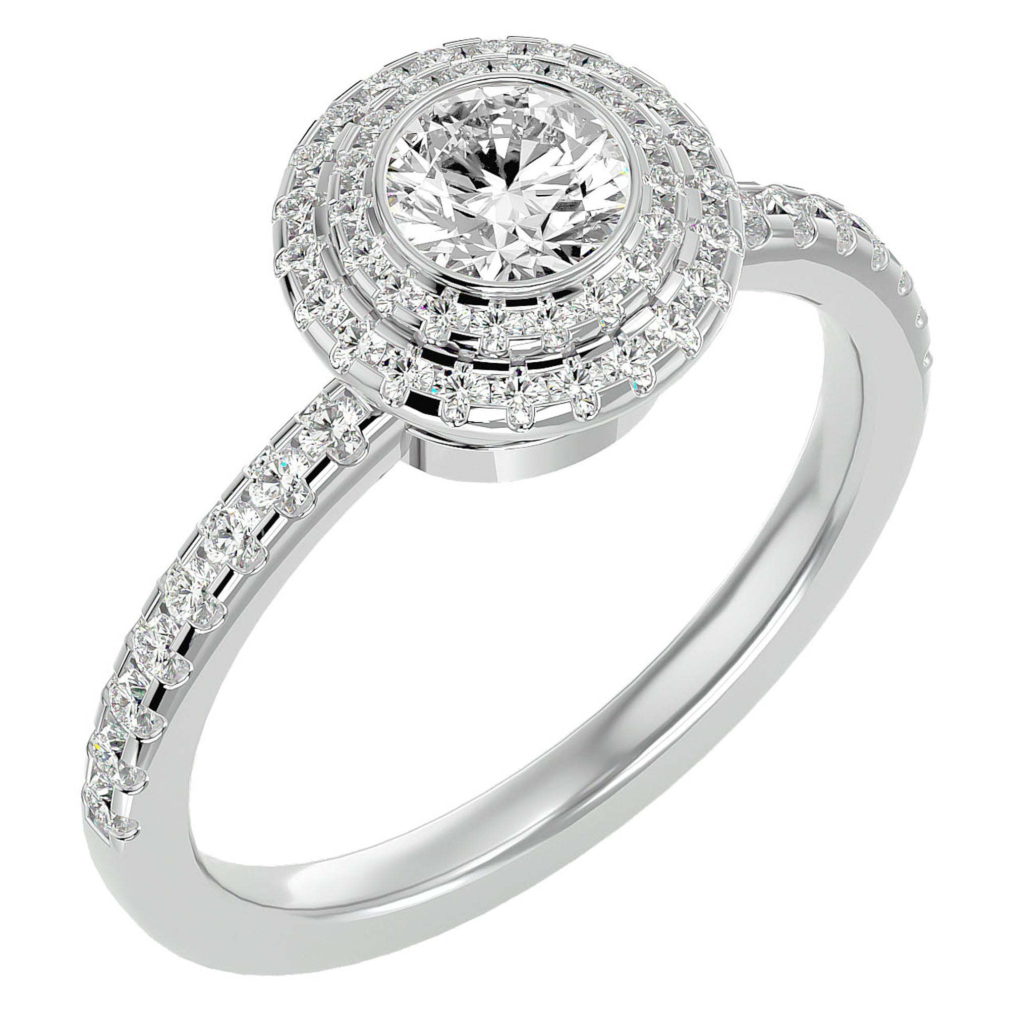 Inel de Logodnă Morgana din Aur 14k cu Diamante Create în Laborator Halo Pavé de 0.96 ct din 14k Aur Alb - Castelo.ro