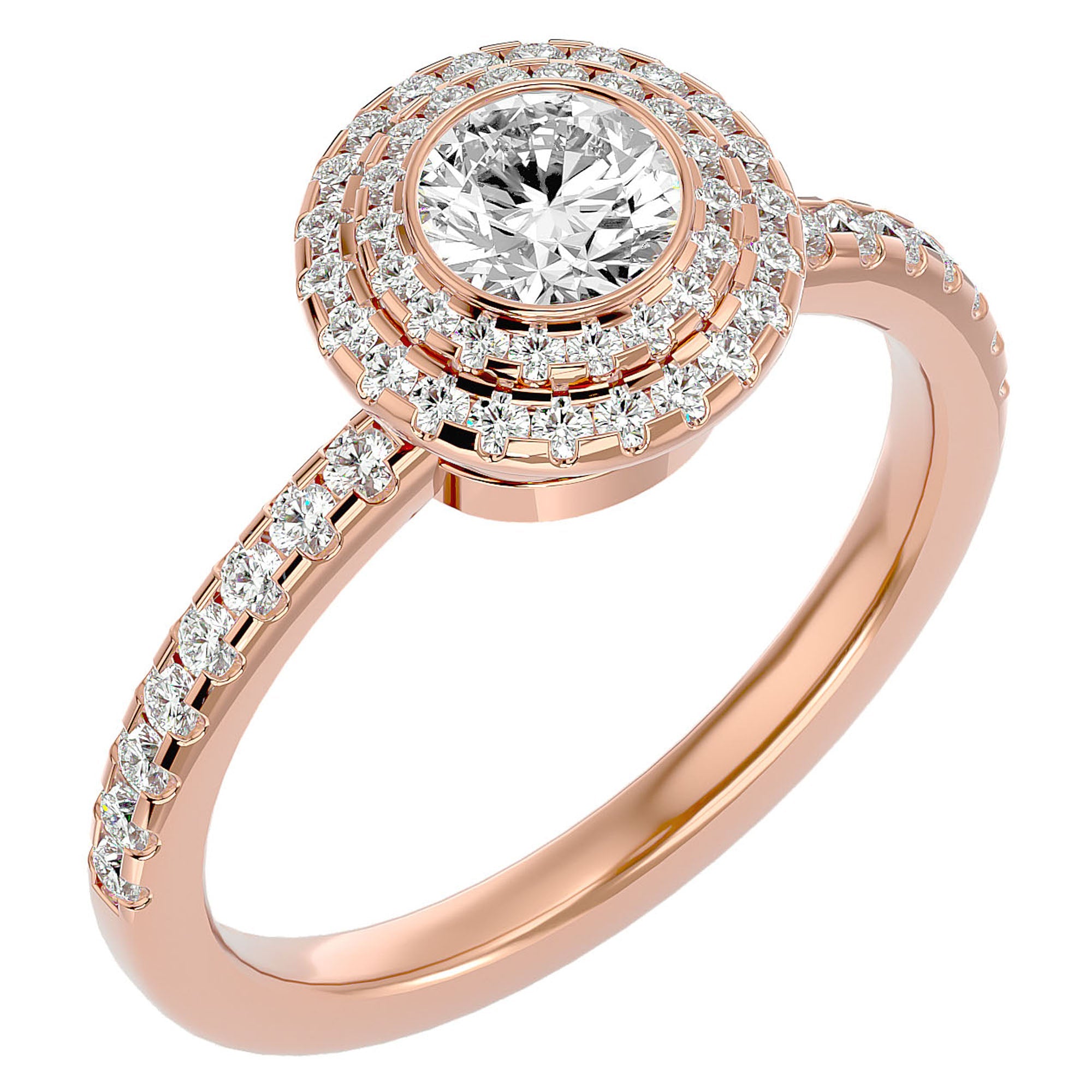 Inel de Logodnă Morgana cu Moissanite Halo Pavé de 0.96 ct din 18k Aur Roz - Castelo.ro