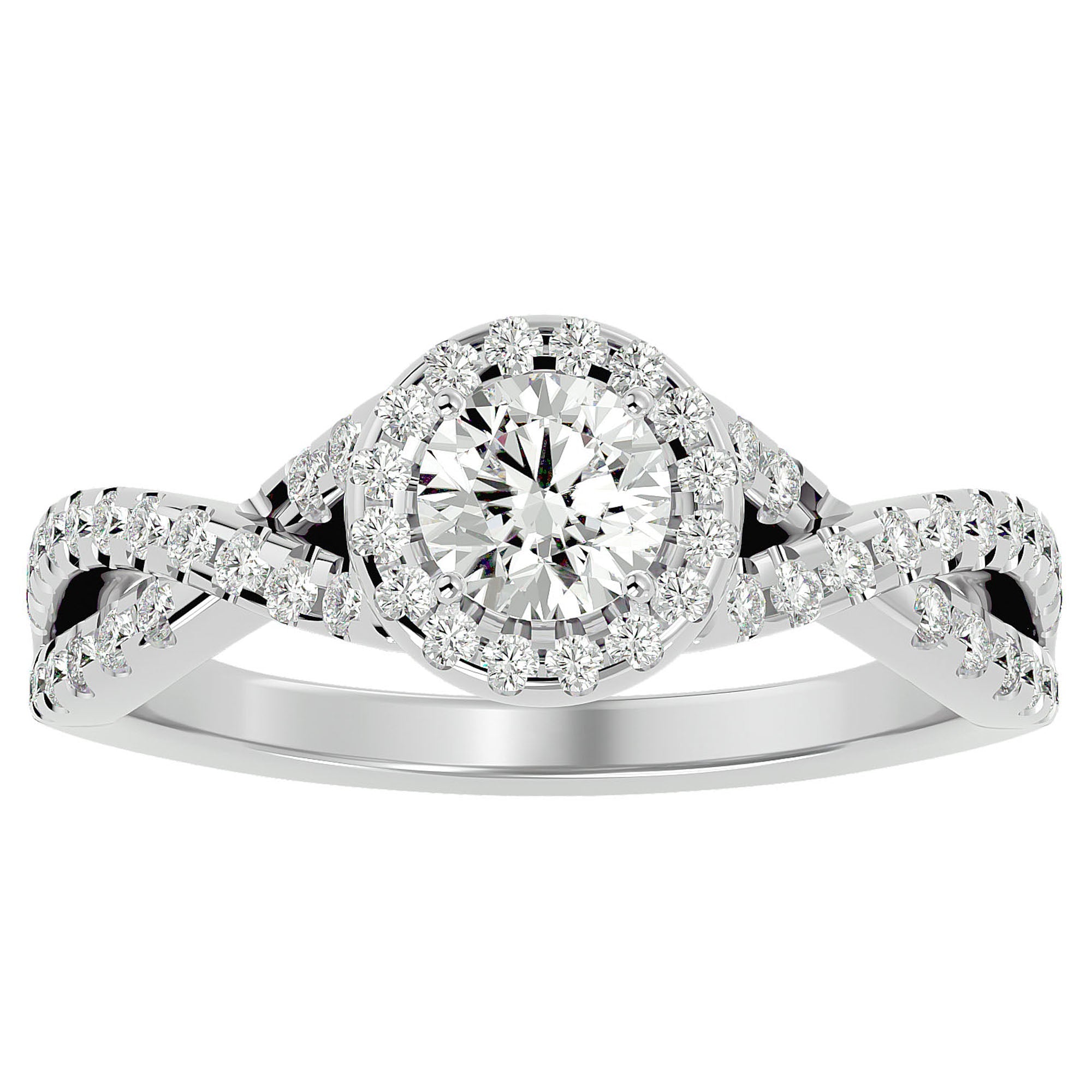 Inel de Logodnă Gravitas din Aur 14k cu Diamante Create în Laborator Halo Pavé de 1.00 ct din 14k Aur Alb - Castelo.ro