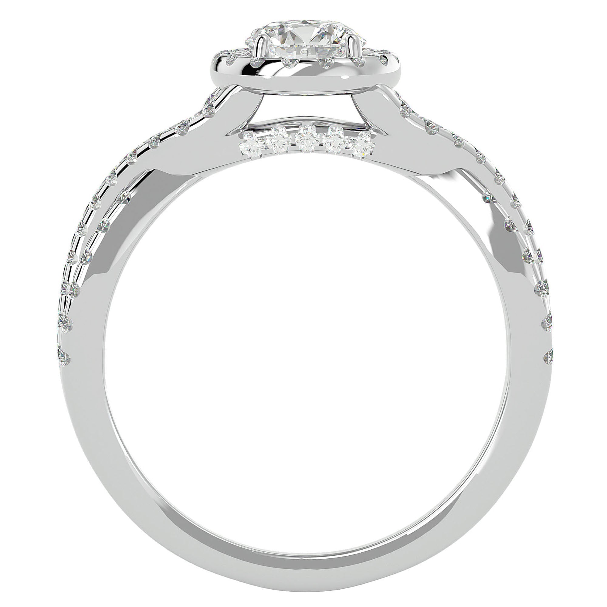 Inel de Logodnă Gravitas din Aur 14k cu Diamante Naturale Halo Pavé de 1.00 ct din 14k Aur Alb - Castelo.ro
