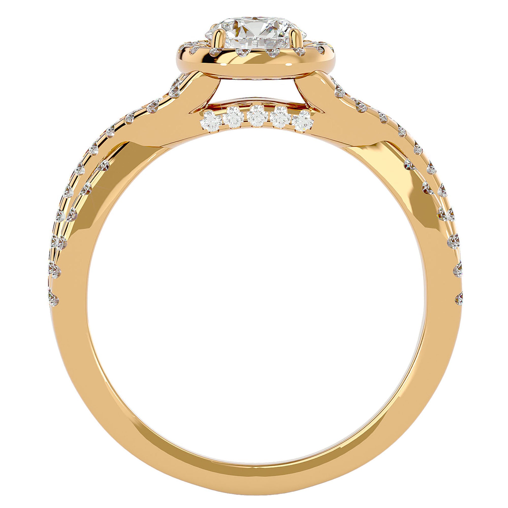 Inel de Logodnă Gravitas din Aur 14k cu Diamante Create în Laborator Halo Pavé de 1.00 ct din 14k Aur Galben - Castelo.ro