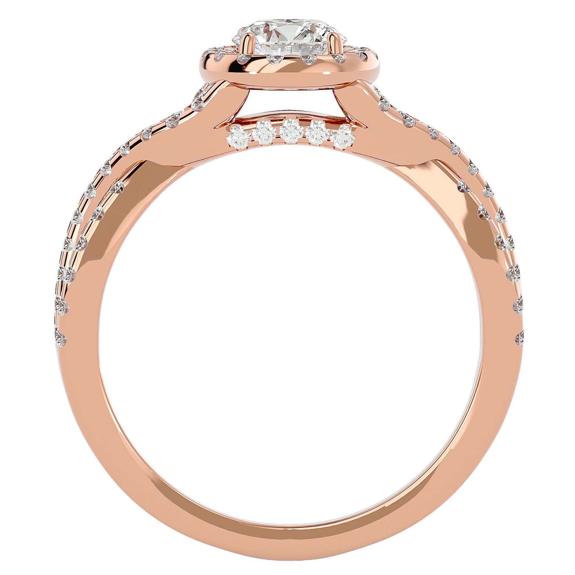 Inel de Logodnă Gravitas din Aur 14k cu Diamante Create în Laborator Halo Pavé de 1.00 ct din 14k Aur Roz - Castelo.ro