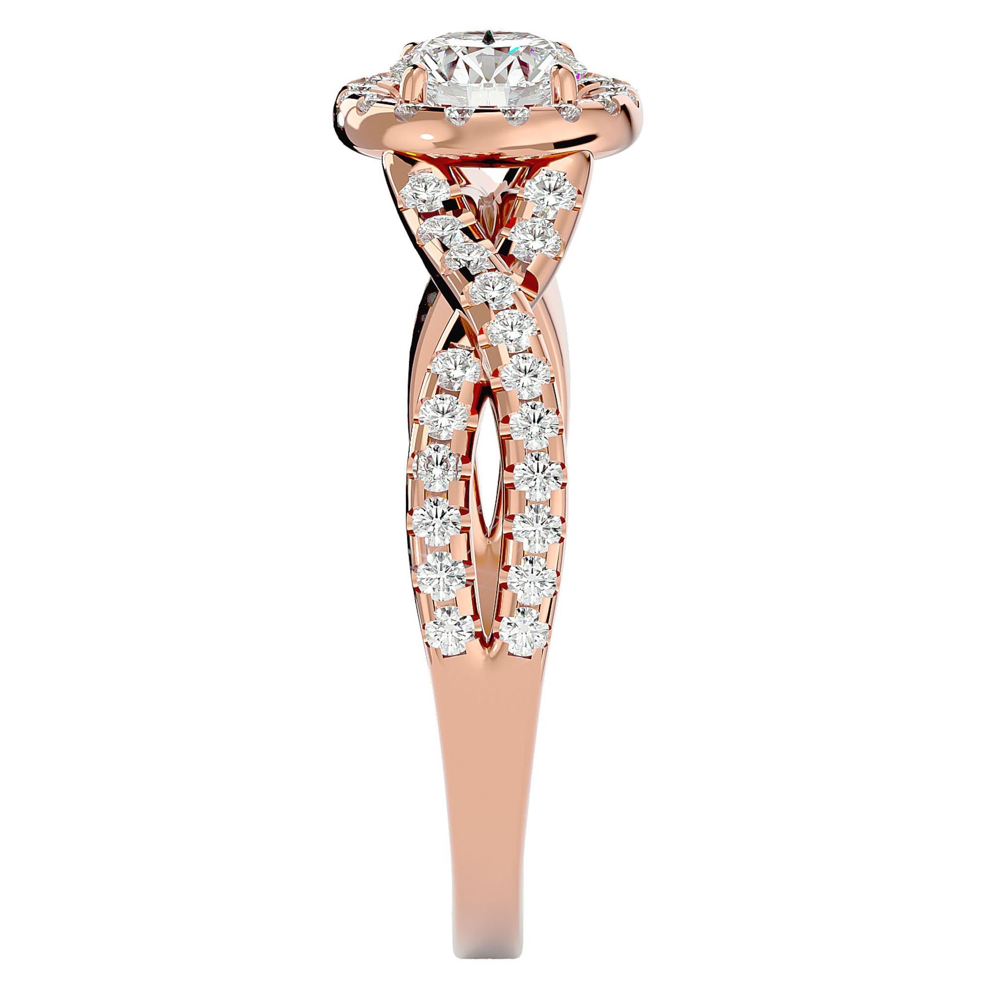 Inel de Logodnă Gravitas din Aur 14k cu Diamante Naturale Halo Pavé de 1.00 ct din 14k Aur Roz - Castelo.ro