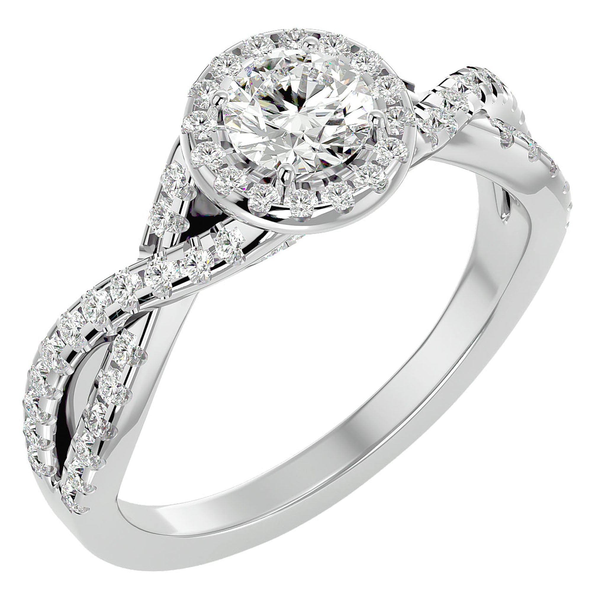 Inel de Logodnă Gravitas din Aur 14k cu Diamante Naturale Halo Pavé de 1.00 ct din 14k Aur Alb - Castelo.ro