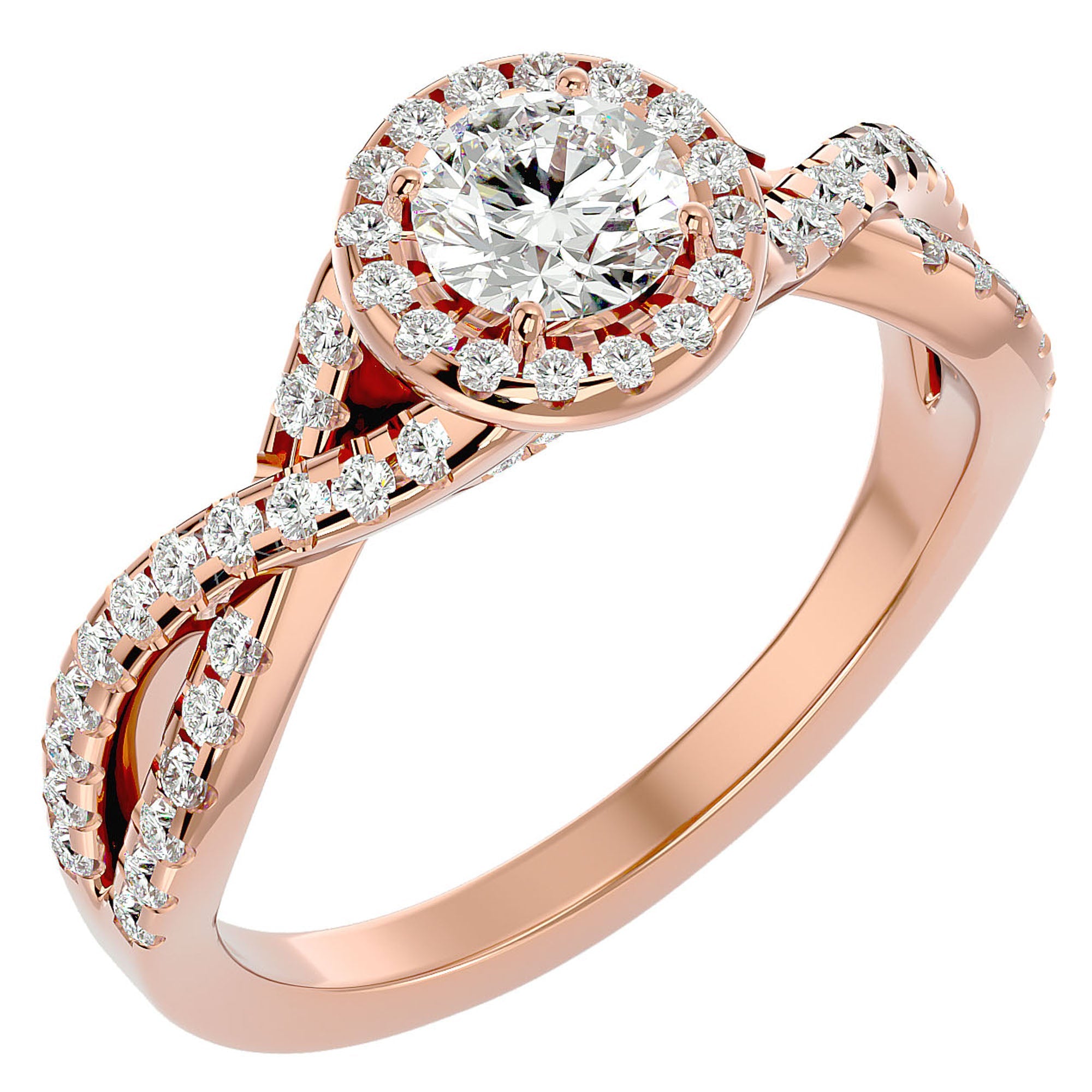 Inel de Logodnă Gravitas din Aur 14k cu Diamante Create în Laborator Halo Pavé de 1.00 ct din 14k Aur Roz - Castelo.ro