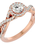 Inel de Logodnă Gravitas din Aur 14k cu Diamante Create în Laborator Halo Pavé de 1.00 ct din 14k Aur Roz - Castelo.ro