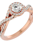 Inel de Logodnă Gravitas din Aur 14k cu Diamante Create în Laborator Halo Pavé de 1.00 ct din 14k Aur Roz - Castelo.ro