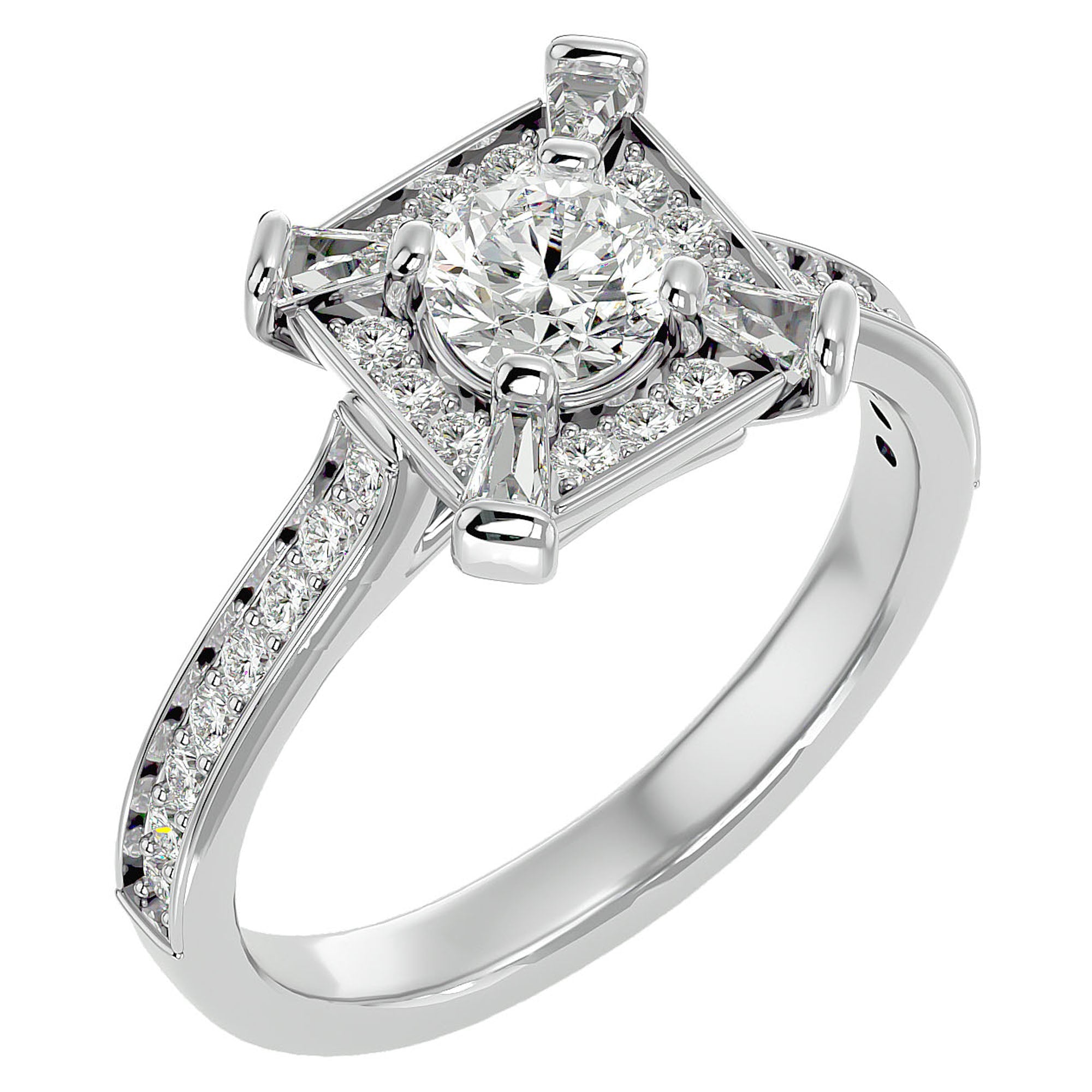 Inel de Logodnă Obsidian din Aur 14k cu Diamante Create în Laborator Halo Pavé de 1.17 ct din 14k Aur Alb - Castelo.ro