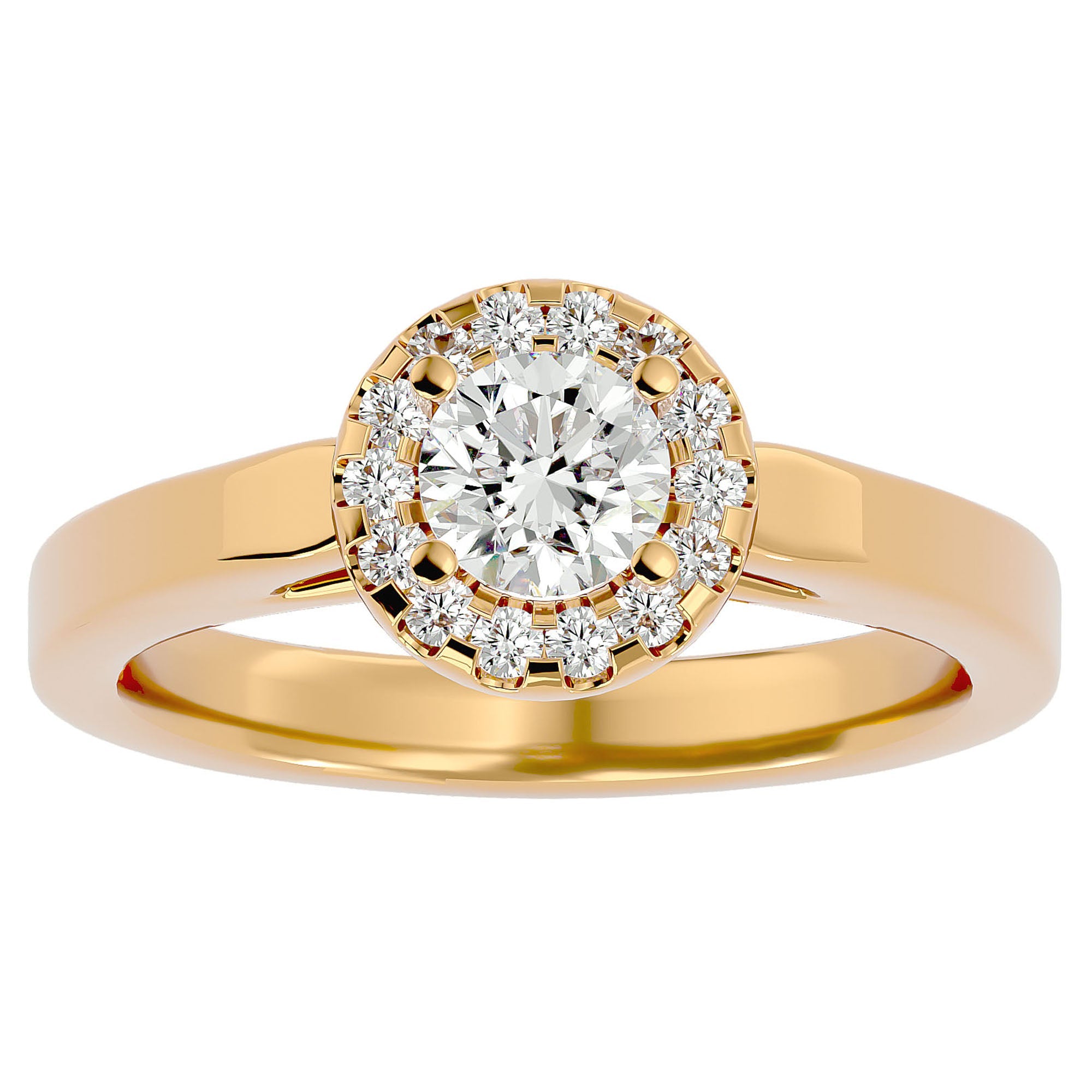 Inel De Logodnă din Aur 14k Cu Diamante Create în Laborator Halo, Tăietură Rotundă de 0.77 ct din 14k Aur Galben - Castelo.ro