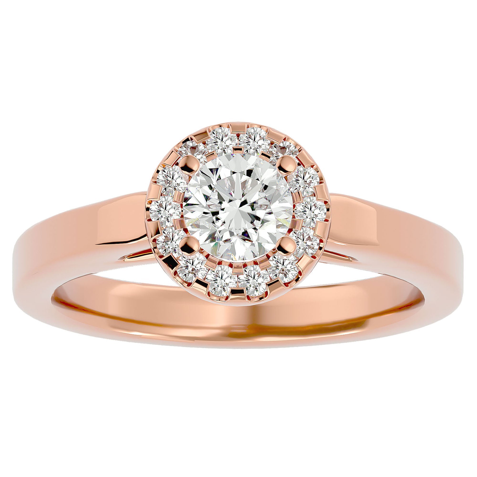 Inel De Logodnă din Aur 14k Cu Diamante Create în Laborator Halo, Tăietură Rotundă de 0.77 ct din 14k Aur Roz - Castelo.ro