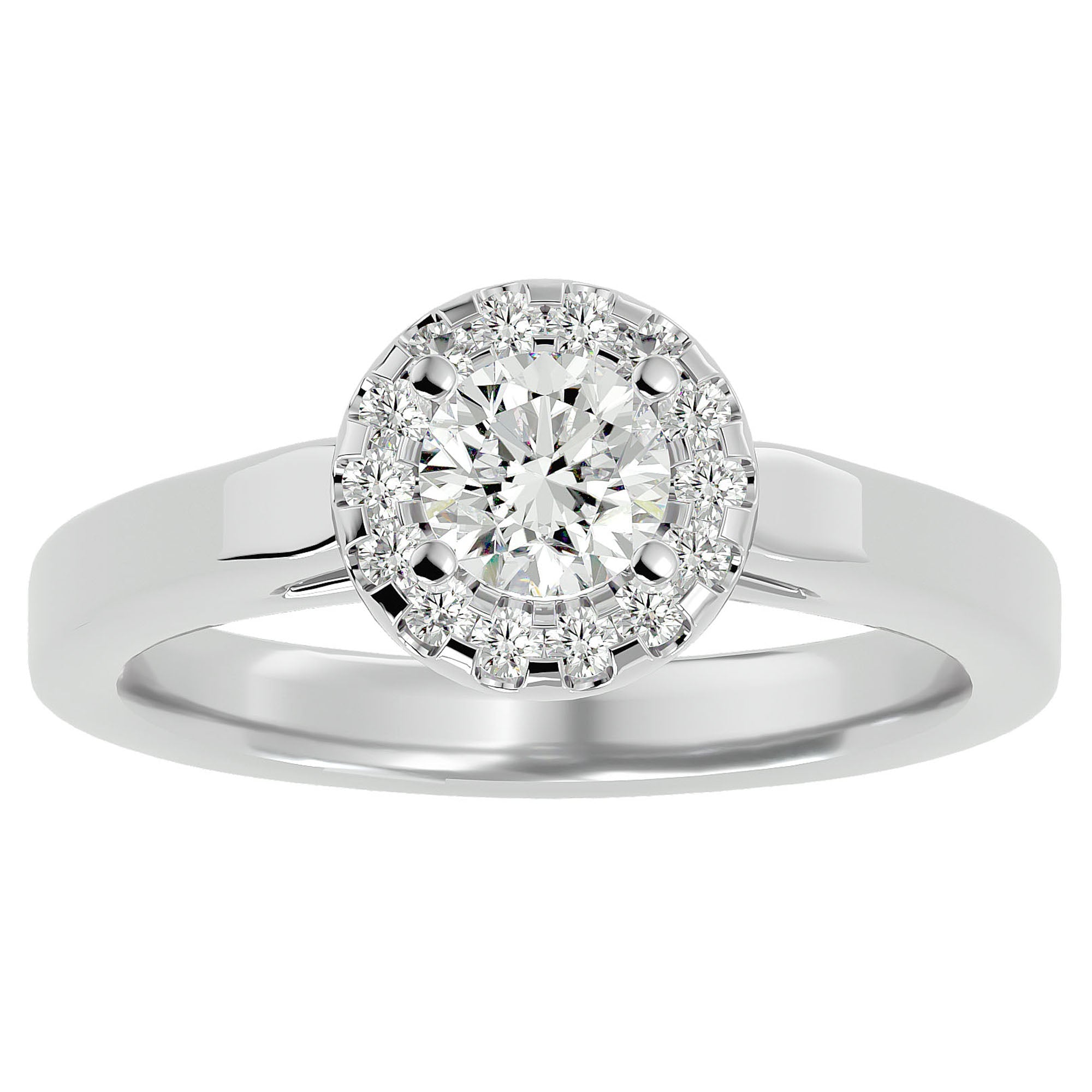Inel De Logodnă din Aur 14k Cu Diamante Create în Laborator Halo, Tăietură Rotundă de 0.77 ct din 14k Aur Alb - Castelo.ro
