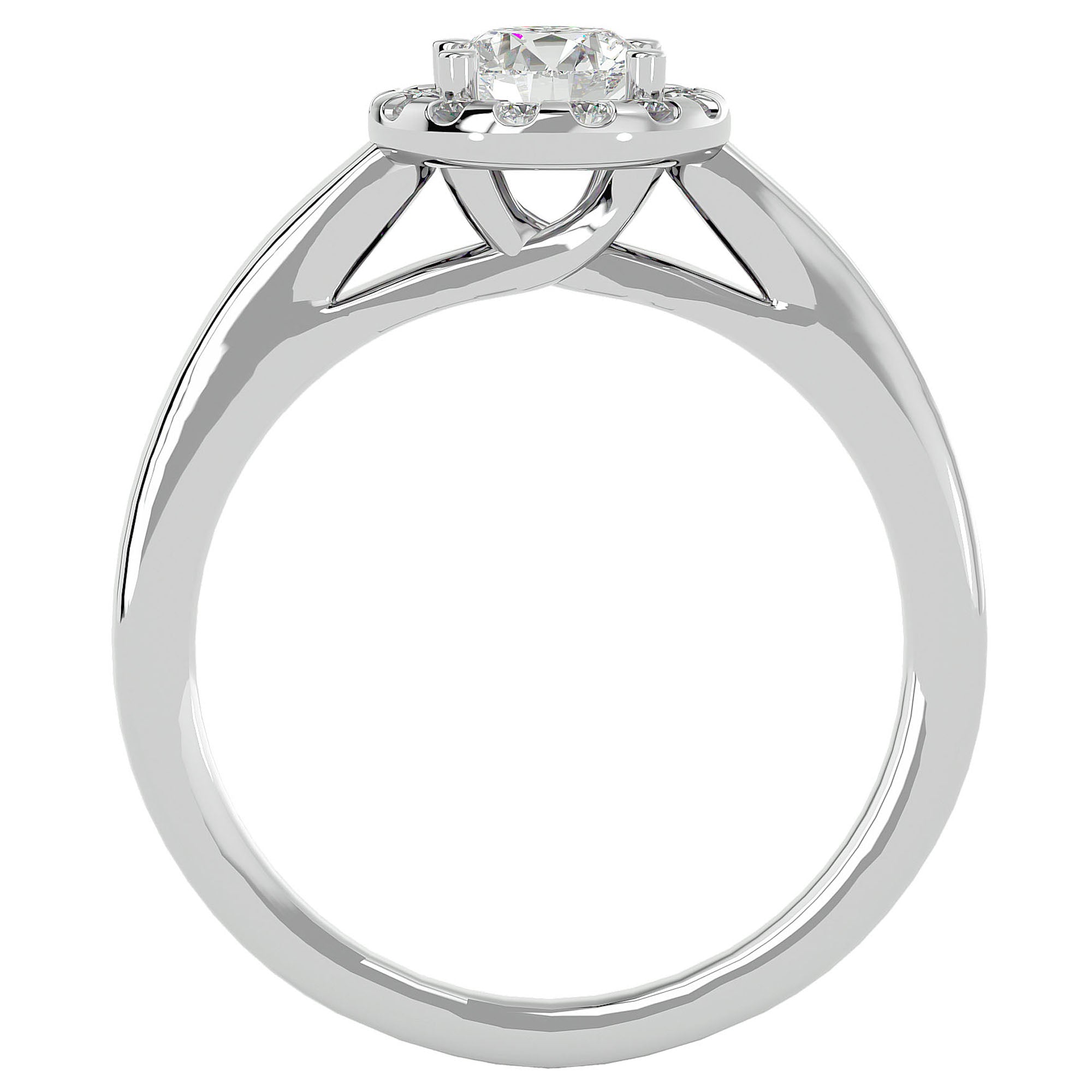 Inel De Logodnă din Aur 14k Cu Diamante Naturale Halo, Tăietură Rotundă de 0.77 ct din 14k Aur Alb - Castelo.ro