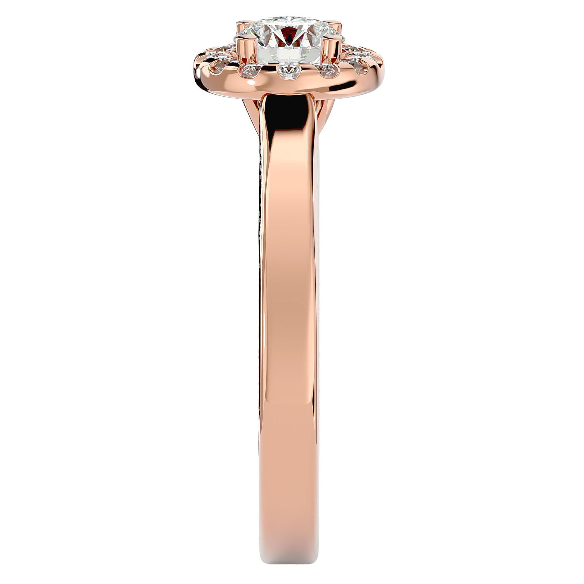 Inel De Logodnă din Aur 14k Cu Diamante Create în Laborator Halo, Tăietură Rotundă de 0.77 ct din 14k Aur Roz - Castelo.ro