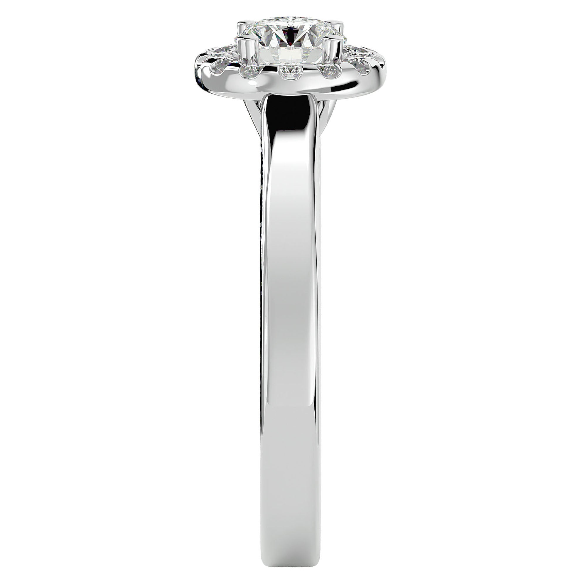 Inel De Logodnă din Aur 14k Cu Diamante Naturale Halo, Tăietură Rotundă de 0.77 ct din 14k Aur Alb - Castelo.ro