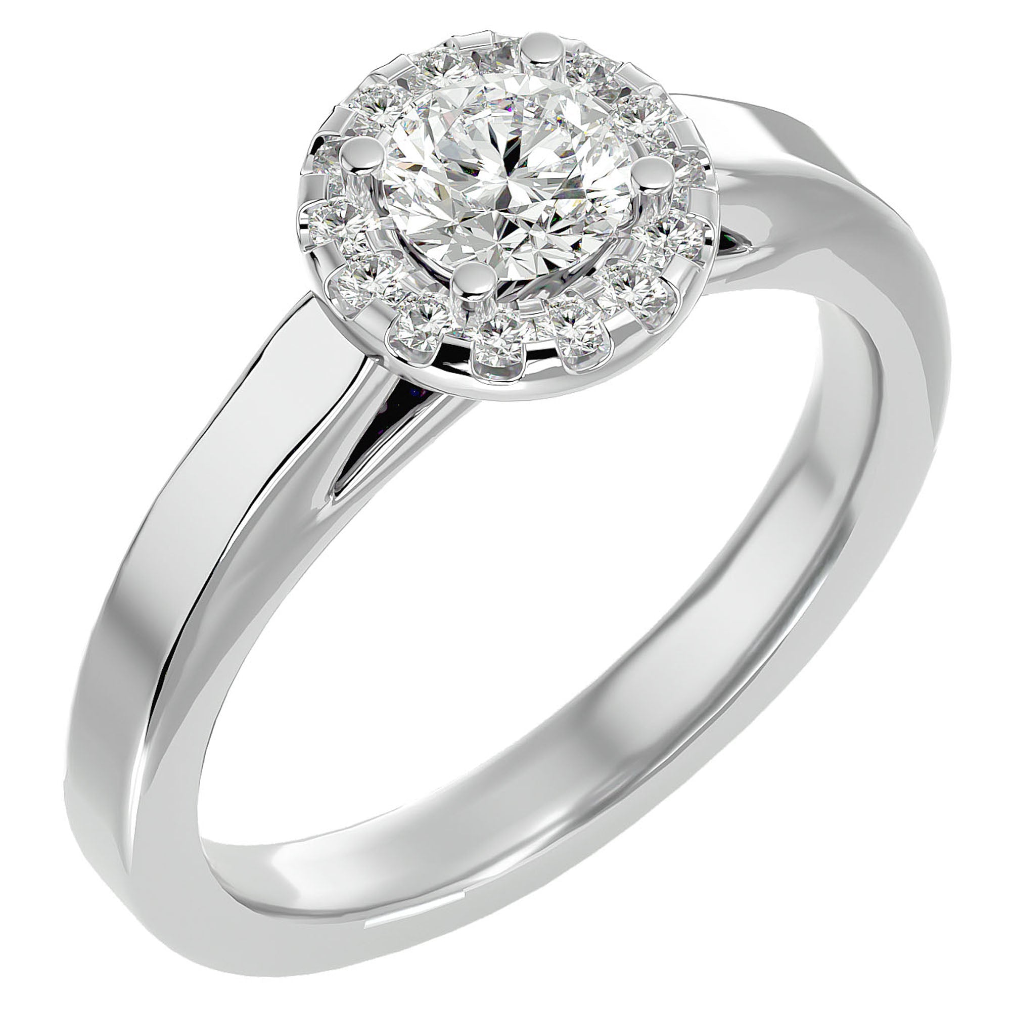 Inel De Logodnă din Aur 14k Cu Diamante Create în Laborator Halo, Tăietură Rotundă de 0.77 ct din 14k Aur Alb - Castelo.ro