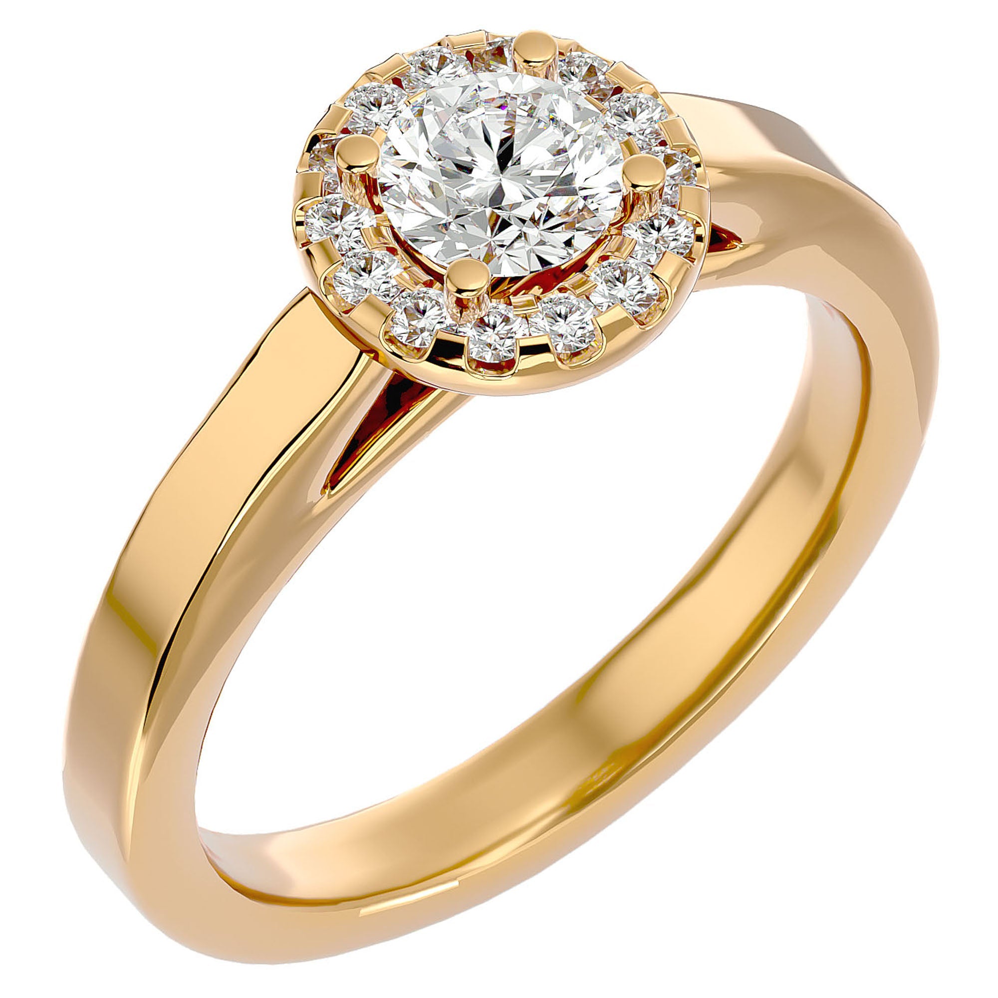 Inel De Logodnă din Aur 14k Cu Diamante Create în Laborator Halo, Tăietură Rotundă de 0.77 ct din 14k Aur Galben - Castelo.ro