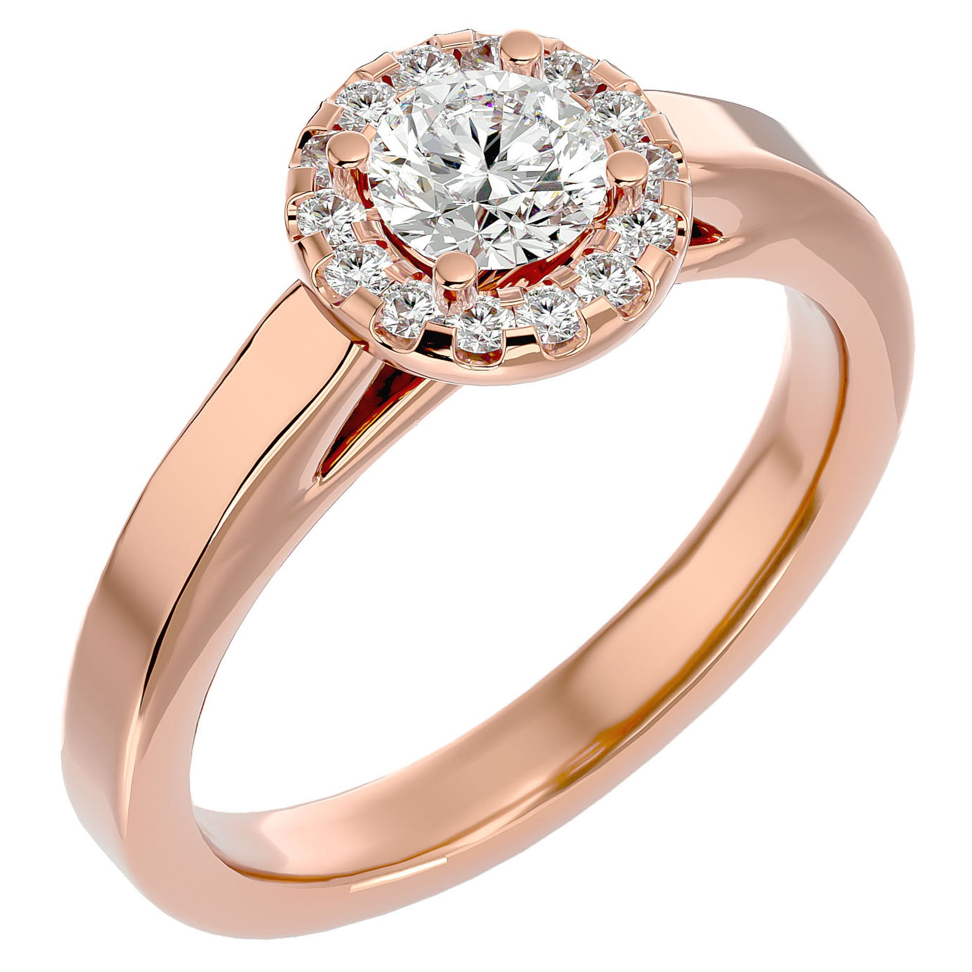 Inel De Logodnă din Aur 14k Cu Diamante Create în Laborator Halo, Tăietură Rotundă de 0.77 ct din 14k Aur Roz - Castelo.ro