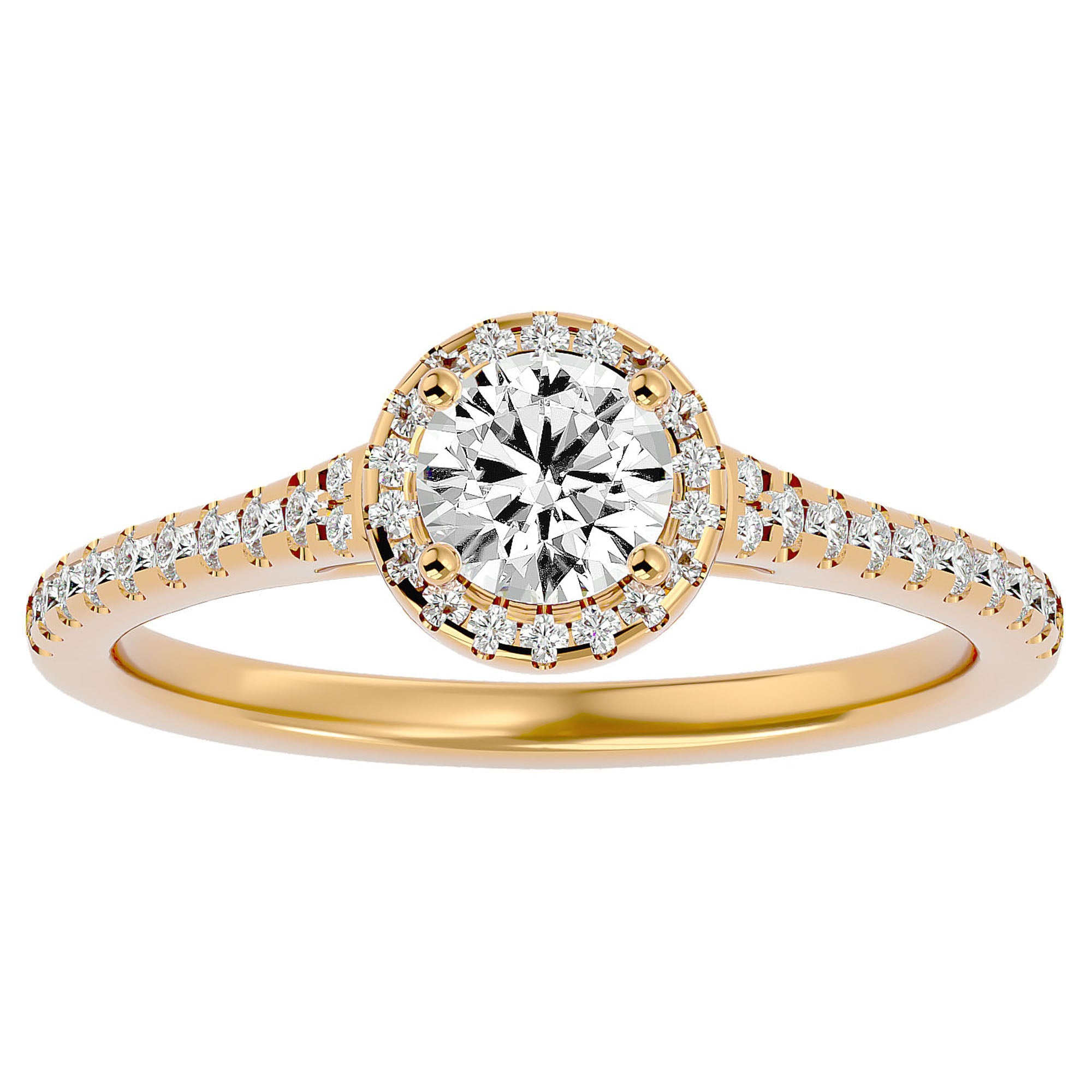 Inel De Logodnă Cu Moissanite Halo, Tăietură Rotundă de 0.74 ct din 18k Aur Galben - Castelo.ro