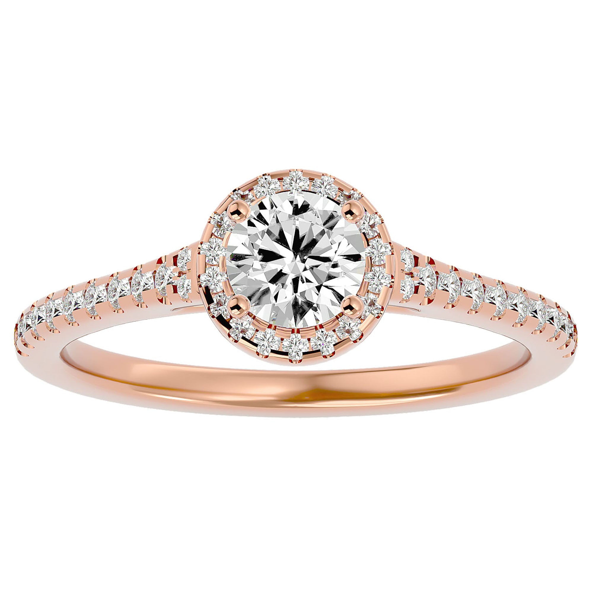 Inel De Logodnă Cu Moissanite Halo, Tăietură Rotundă de 0.74 ct din 18k Aur Roz - Castelo.ro