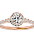 Inel De Logodnă Cu Moissanite Halo, Tăietură Rotundă de 0.74 ct din 18k Aur Roz - Castelo.ro